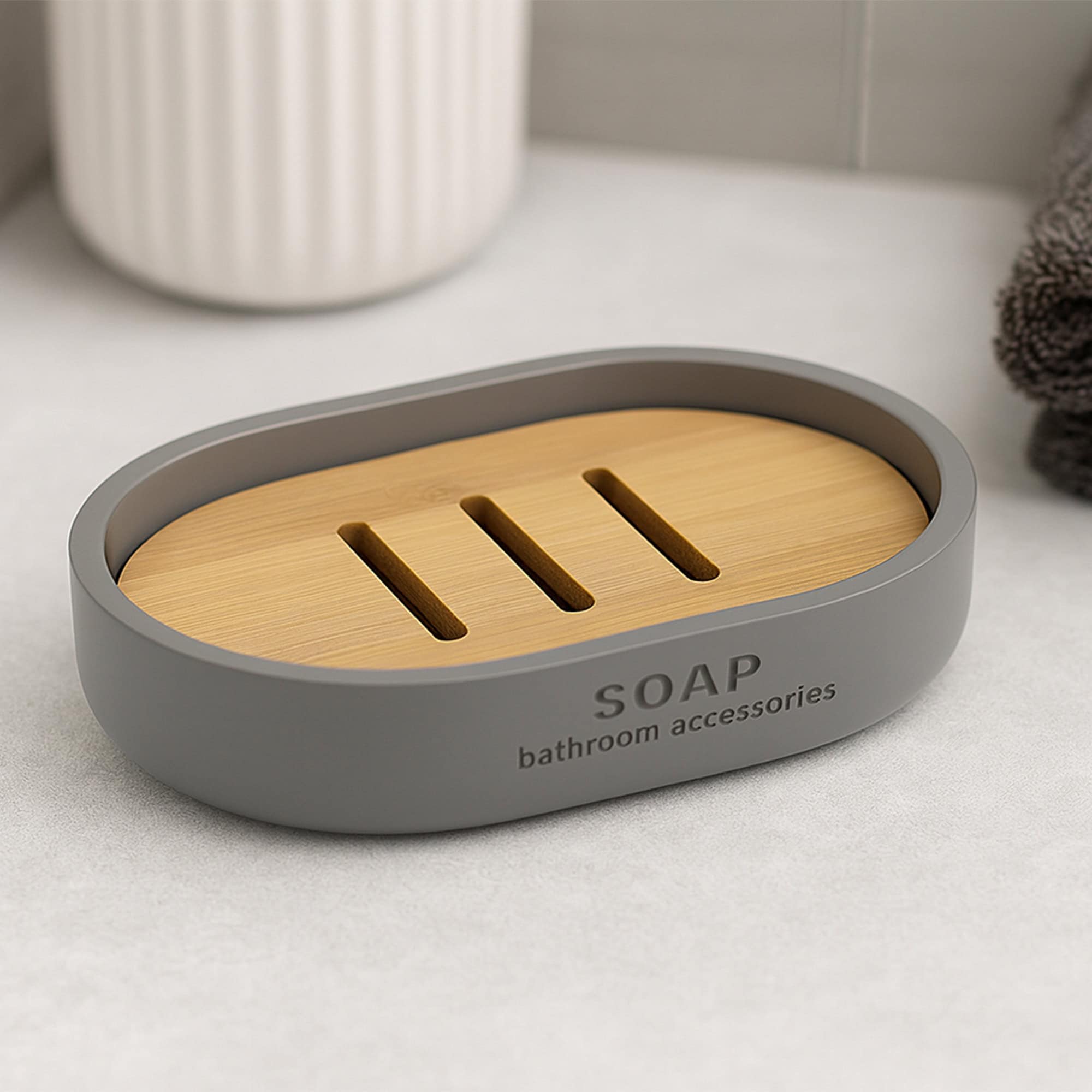 evideco-bathroom-accessories-porte-savon-gris-mat-bambou-polyresine image 3