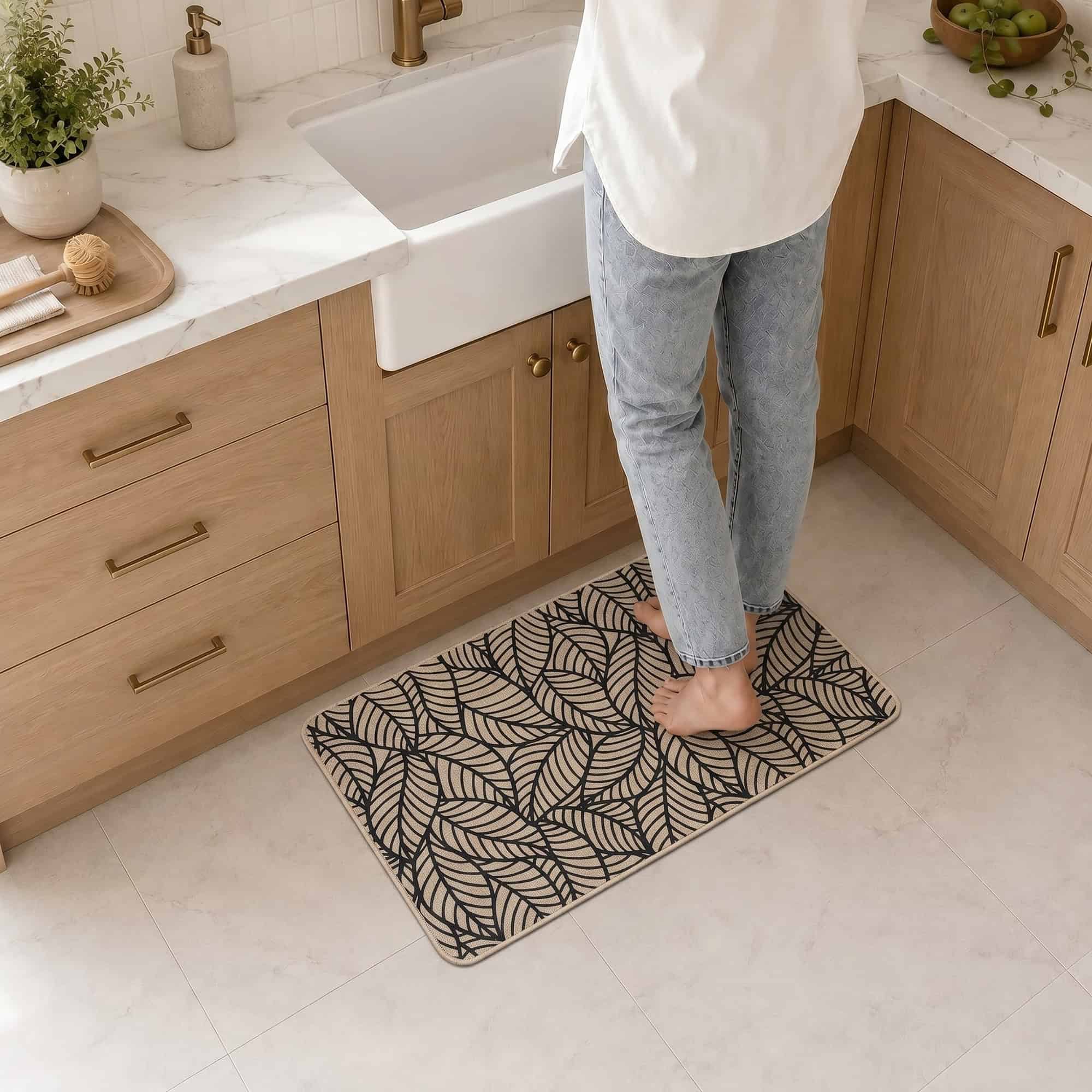 evideco-home-accessories-tapis-cuisine-feuilles-jungle-beige-81x51-cm image 1