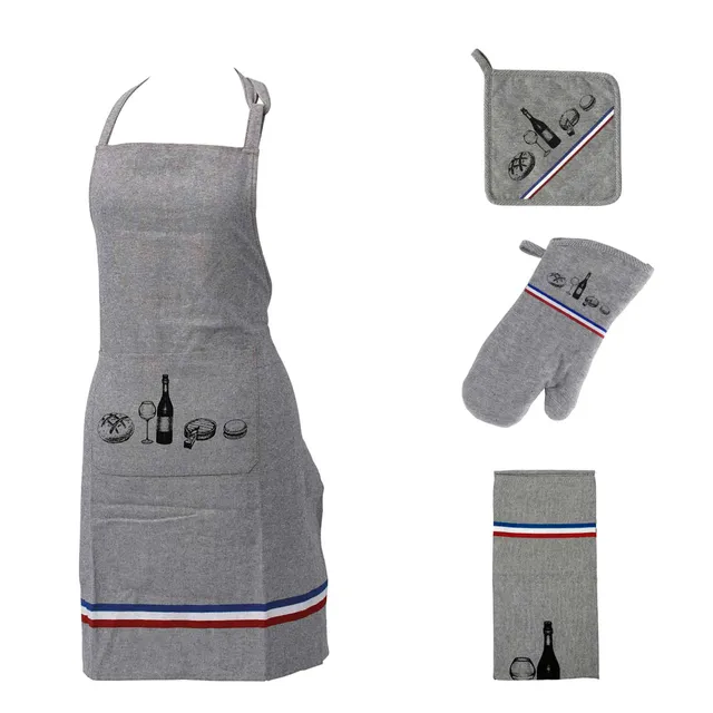 evideco-home-accessories-ensemble-cuisine-4-pi-ces-gris-gourmet-coton image 1