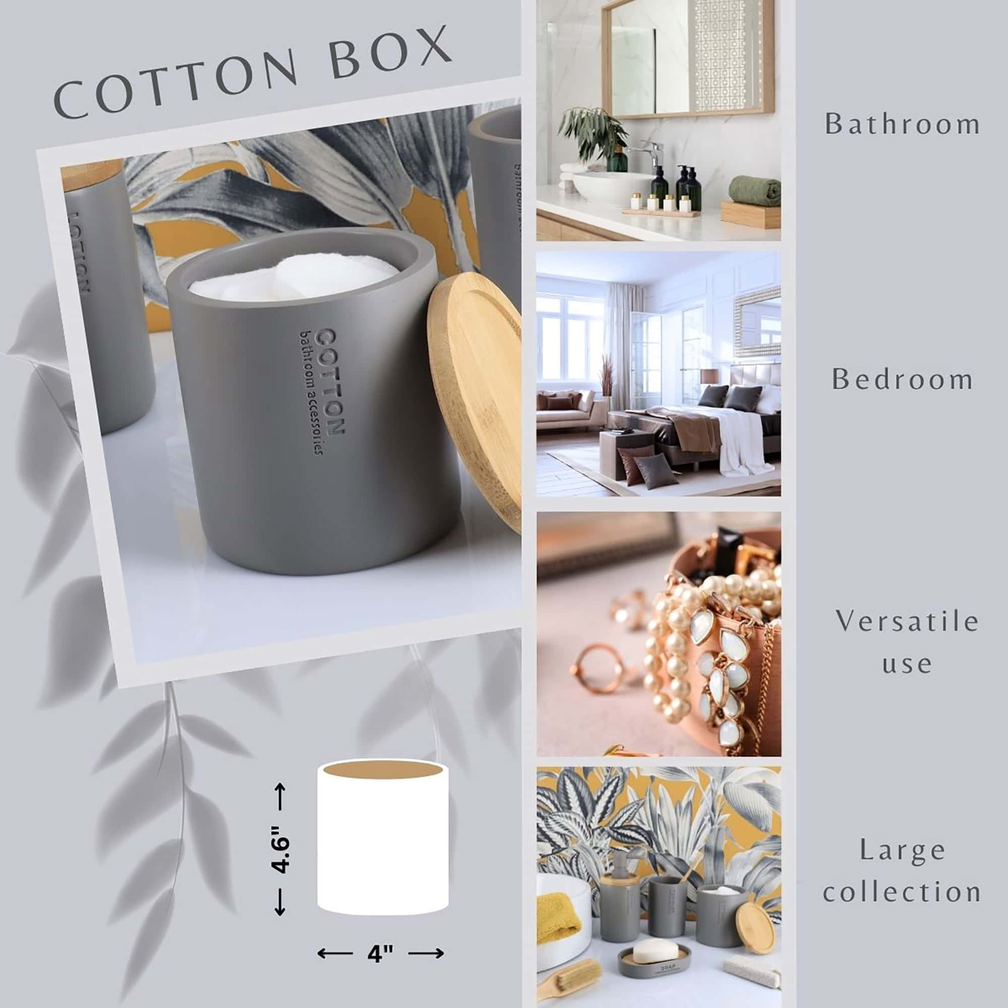 evideco-bo-te-coton-gris-mat-couvercle-bambou-polyresine image 2
