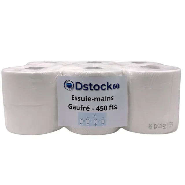 dstock60-essuie-mains-bobines-blanches-450-feuilles-lot-de-6 image 1