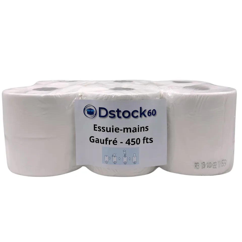 dstock60-essuie-mains-bobines-blanches-450-feuilles-lot-de-6 image 1