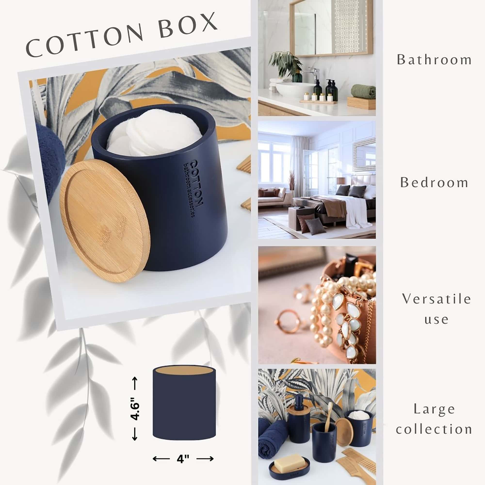 evideco-bo-te-coton-tige-bleu-marine-bambou-polyresine image 2