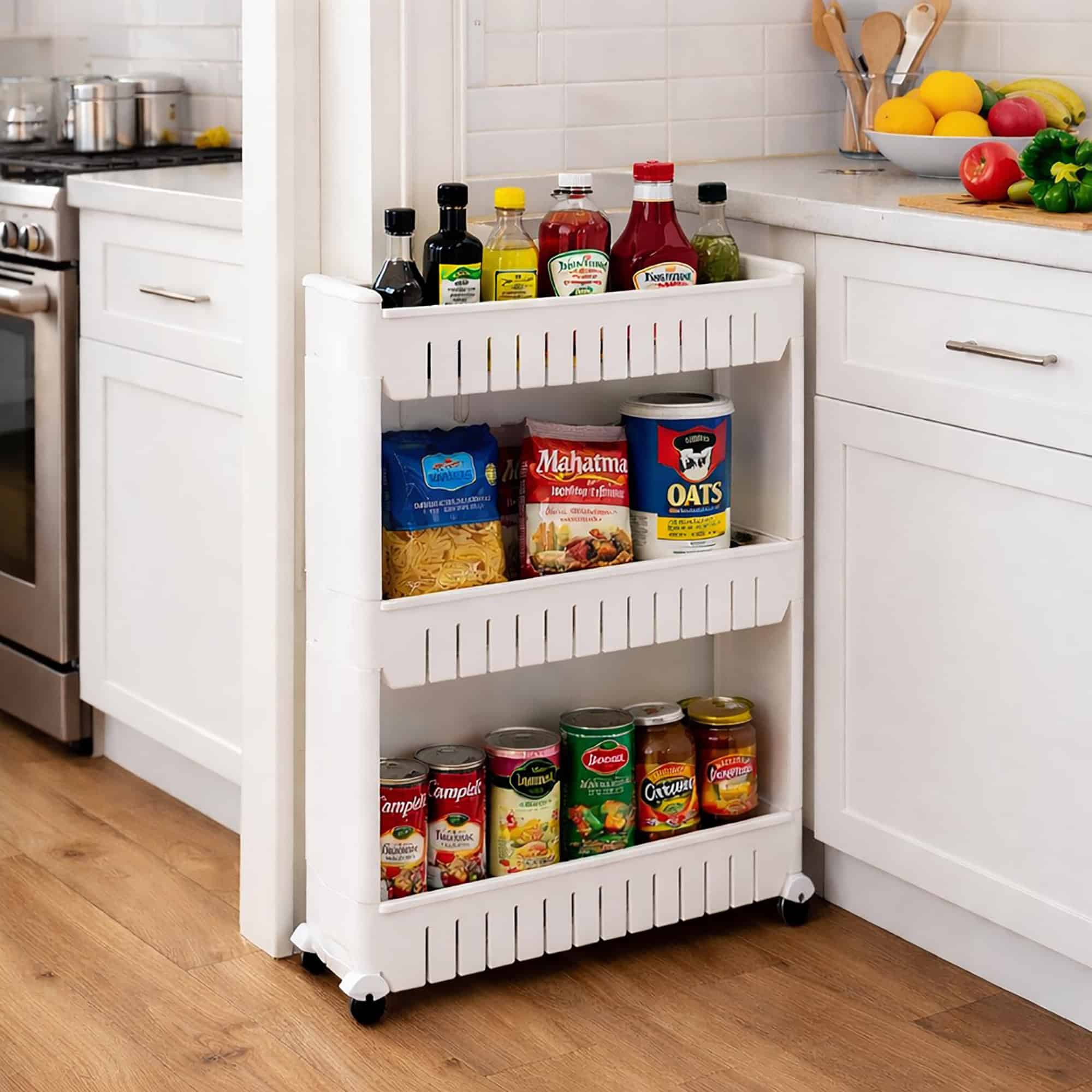 evideco-bathroom-storage-desserte-3-niveaux-blanche-roulettes image 3