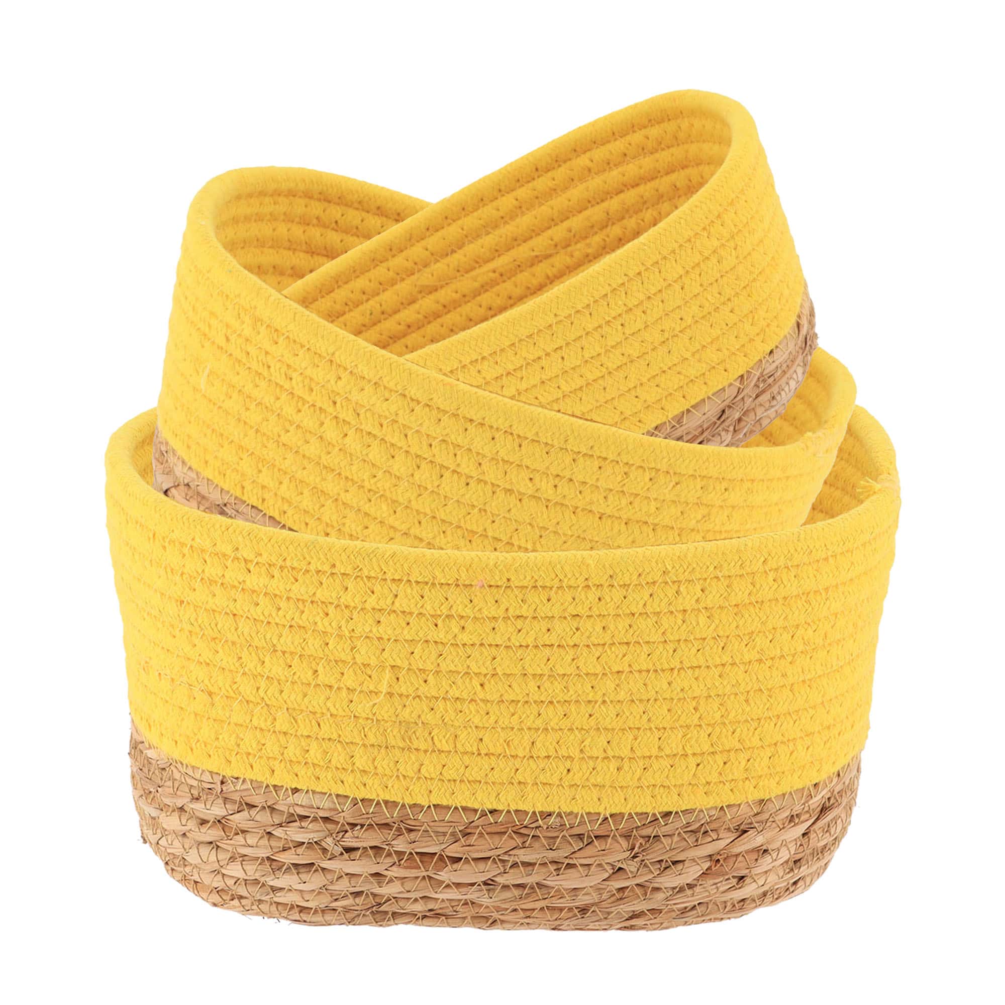 evideco-bathroom-storage-paniers-coton-jaune-empilables-lot-de-3 image 7