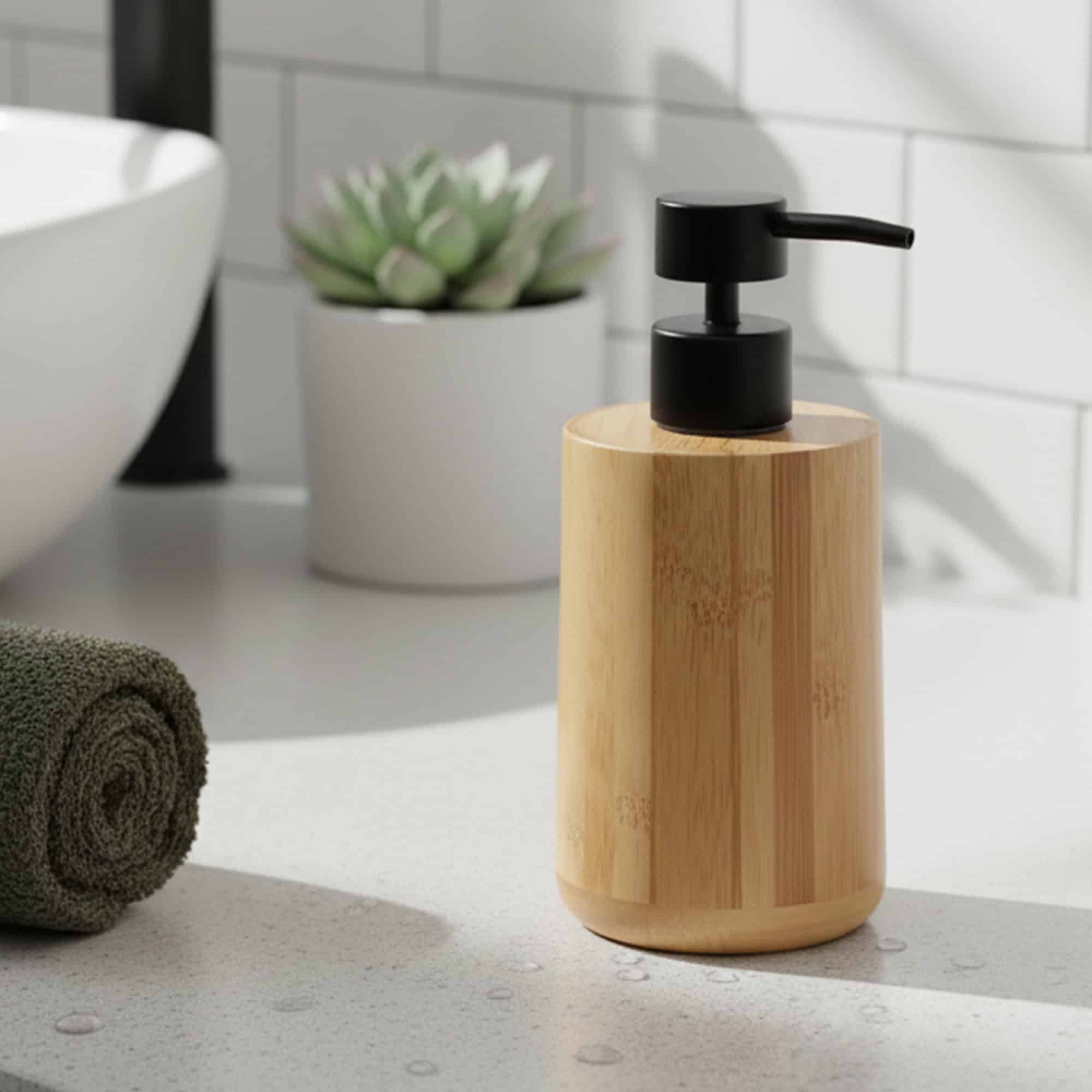 evideco-distributeur-savon-bambou-pompe-noire-300-ml-rechargeable image 1