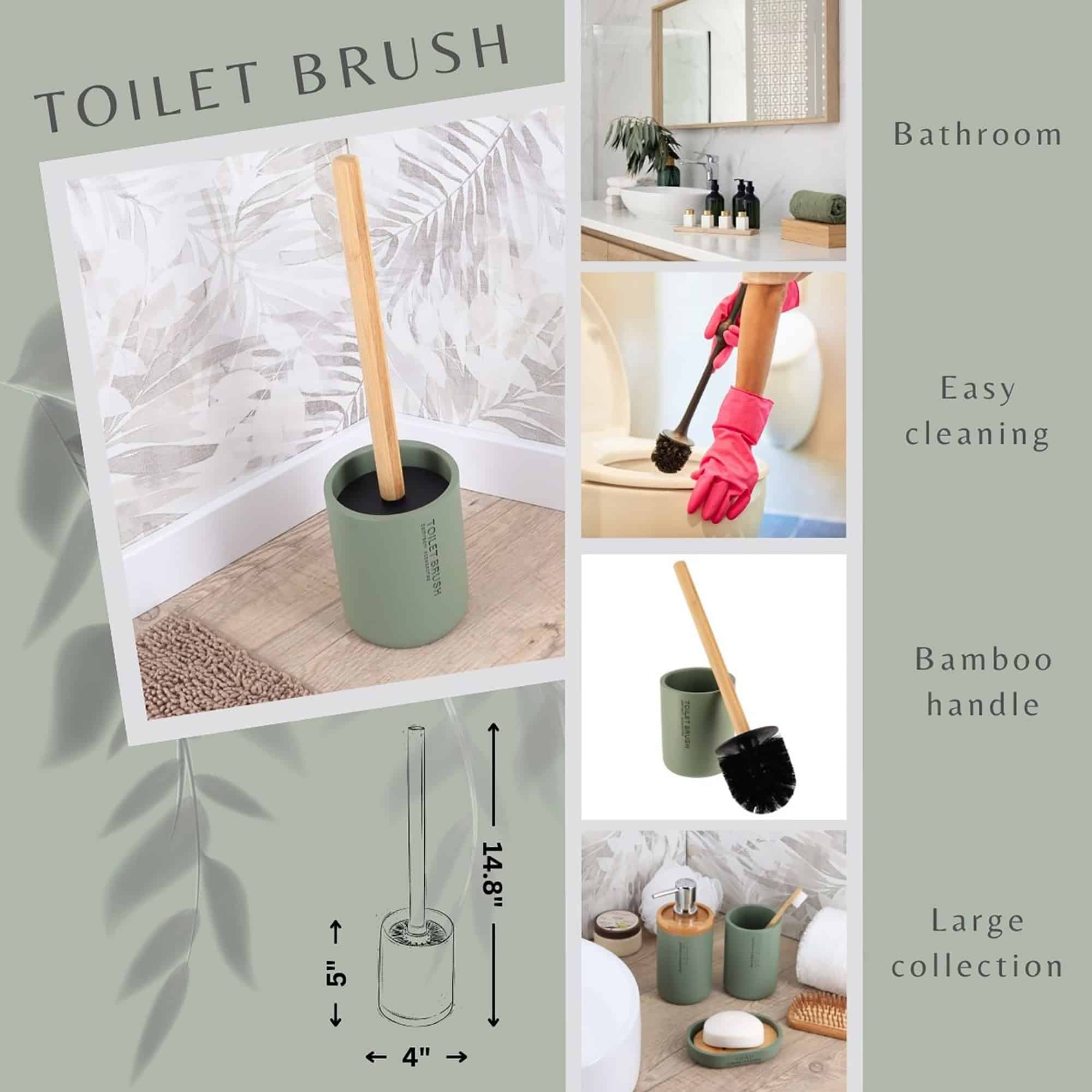evideco-brosse-wc-verte-mate-manche-bambou-support-polyresine image 4