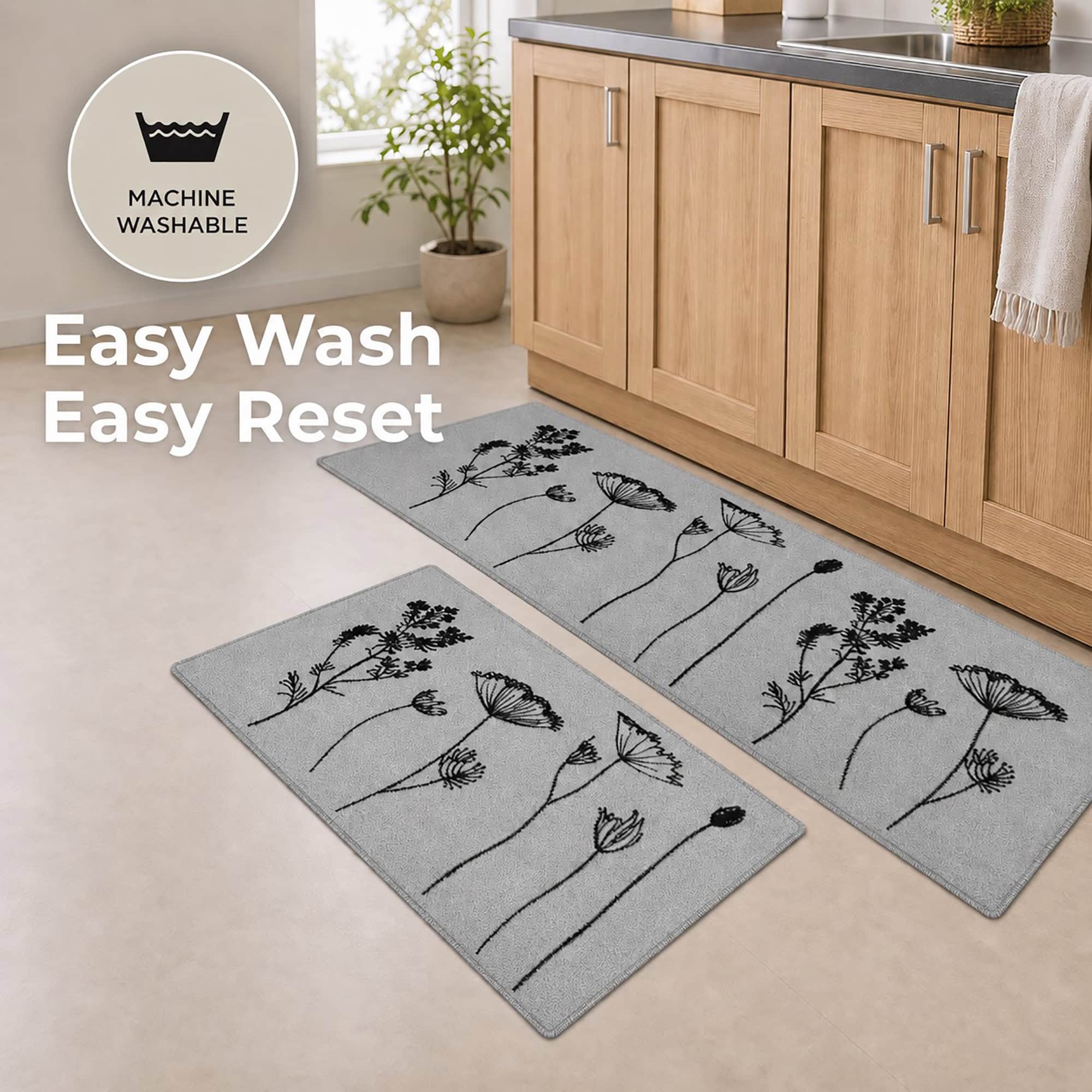 evideco-tapis-cuisine-lot-2-gris-noir-fleurs-antid-rapant image 6
