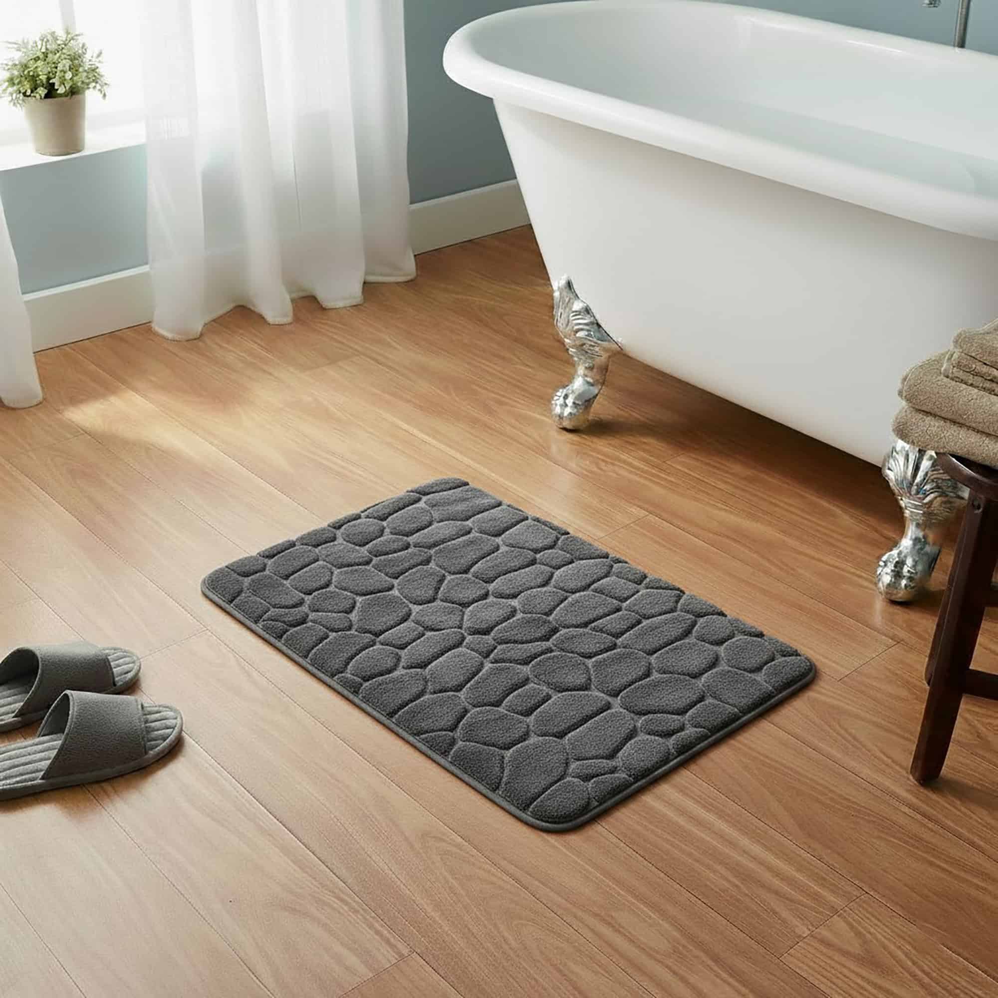 evideco-bathroom-mats-tapis-de-bain-m-moire-gris-fonc-galets-81x51 image 1