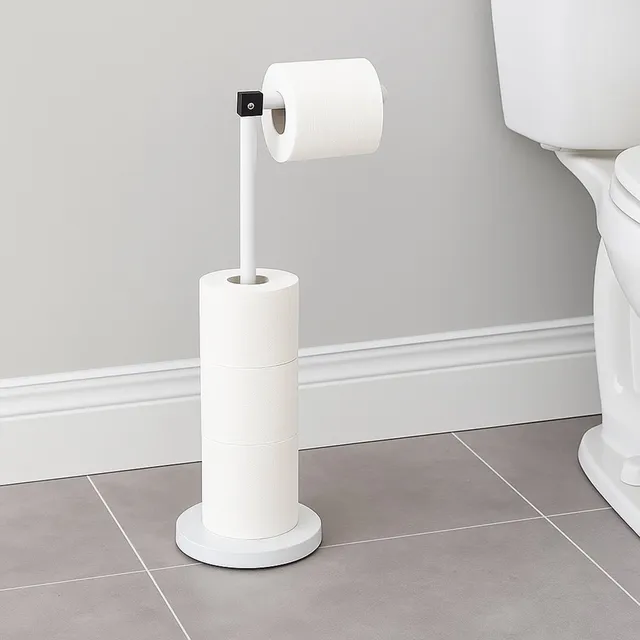 evideco-porte-papier-toilette-blanc-bras-pliable-avec-r-serve-m-tal image 1