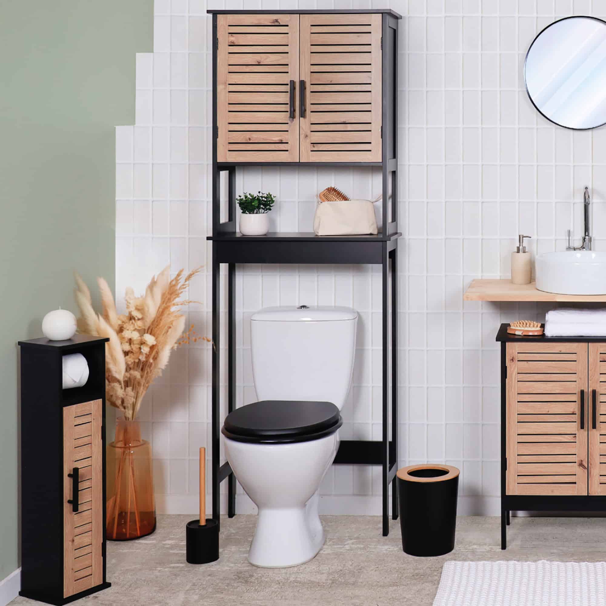 evideco-bergen-meuble-wc-noir-marron-double-portes image 4