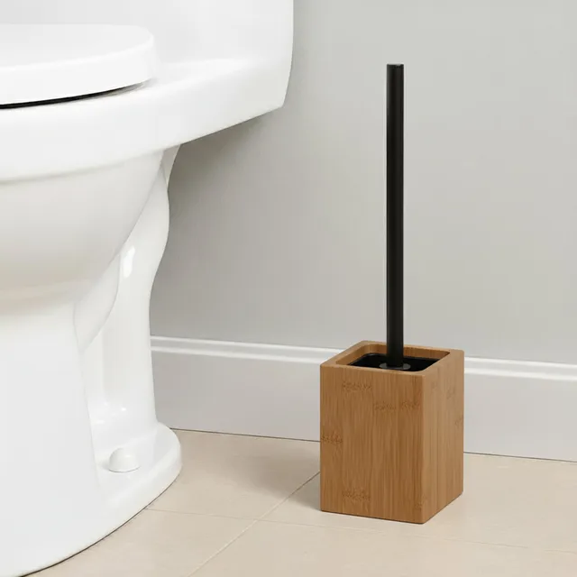 evideco-acacia-brosse-wc-bois-marron-carr-e-avec-support image 1