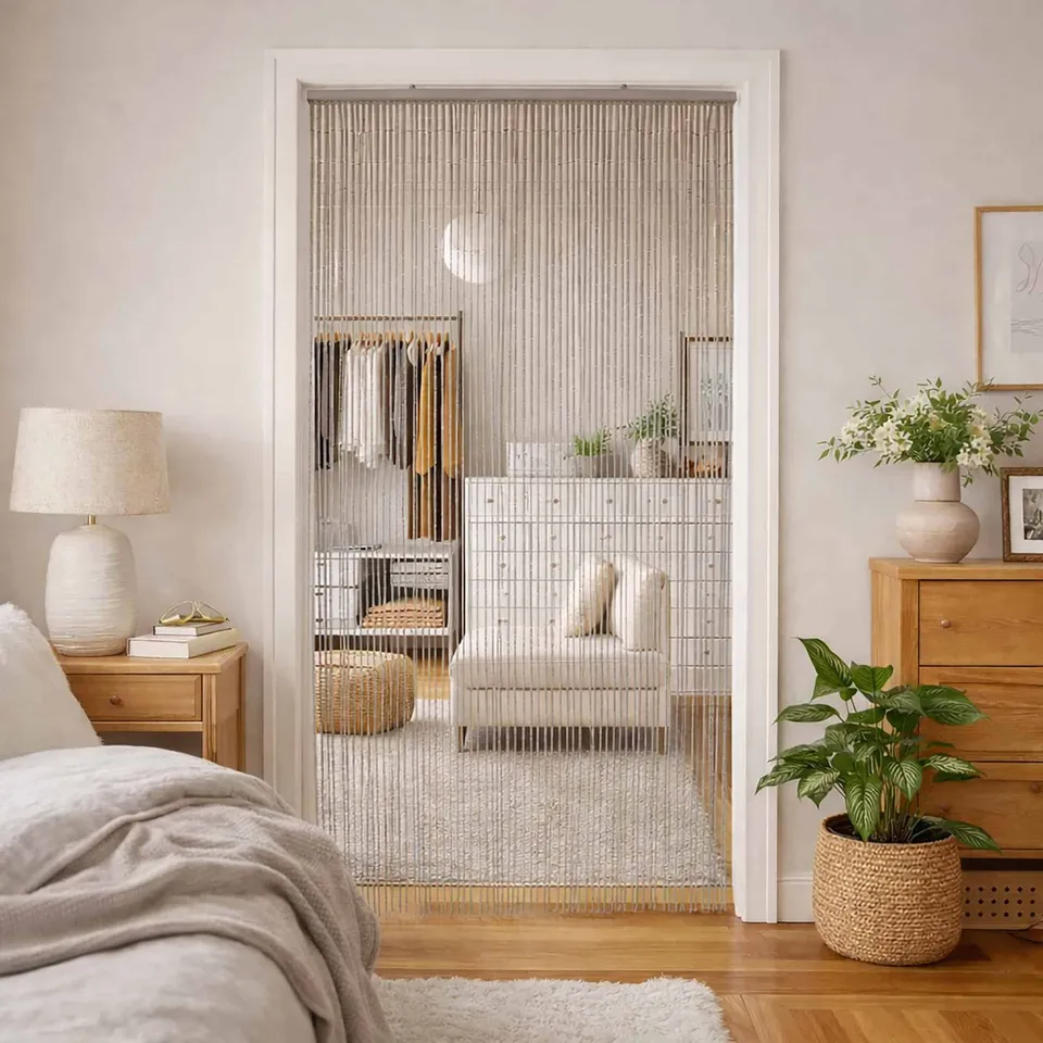 evideco-home-accessories-rideau-porte-bambou-65-fils-taupe image 1