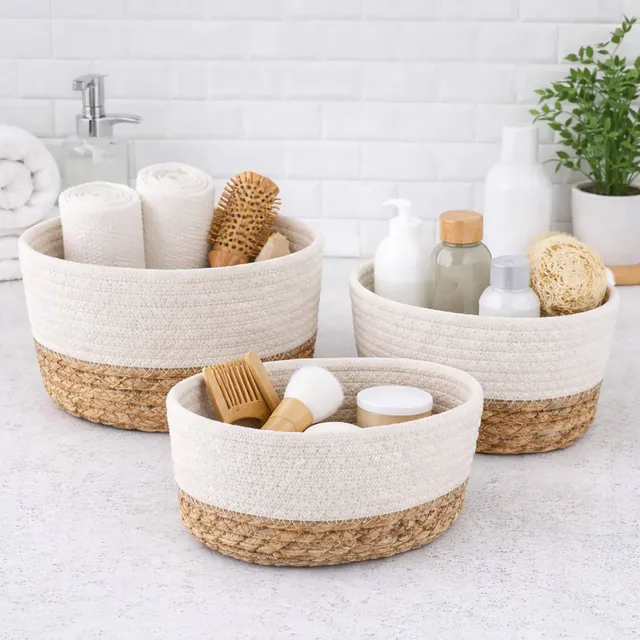 evideco-padang-panier-rangement-blanc-coton-empilable-lot-3 image 1