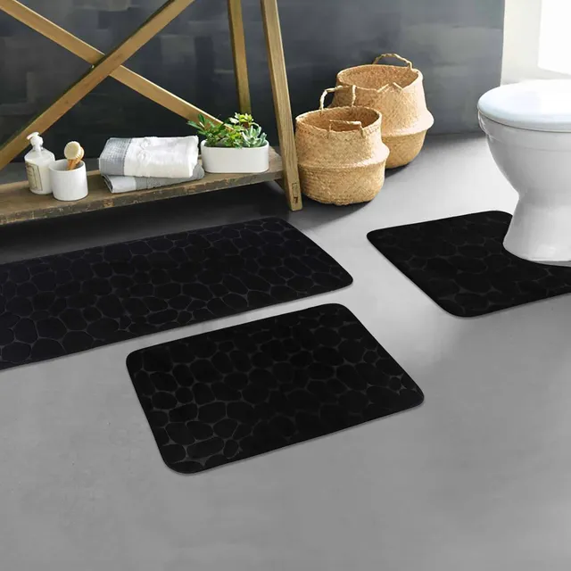 evideco-bathroom-mats-tapis-salle-de-bain-noir-3-pi-ces-m-moire image 1