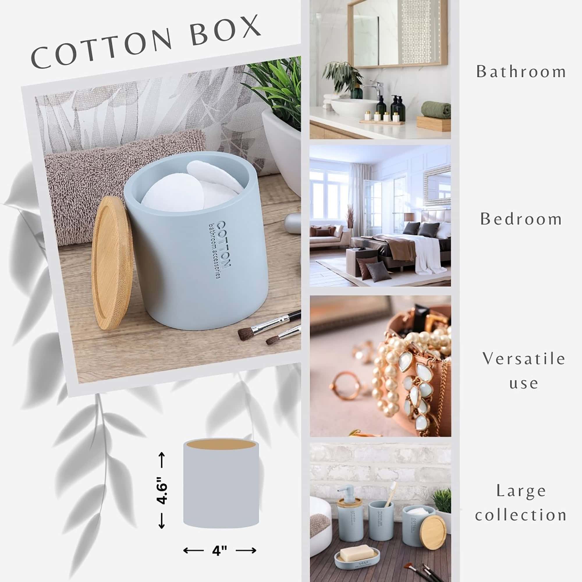 evideco-bathroom-accessories-bo-te-coton-bleu-clair-couvercle-bambou image 2