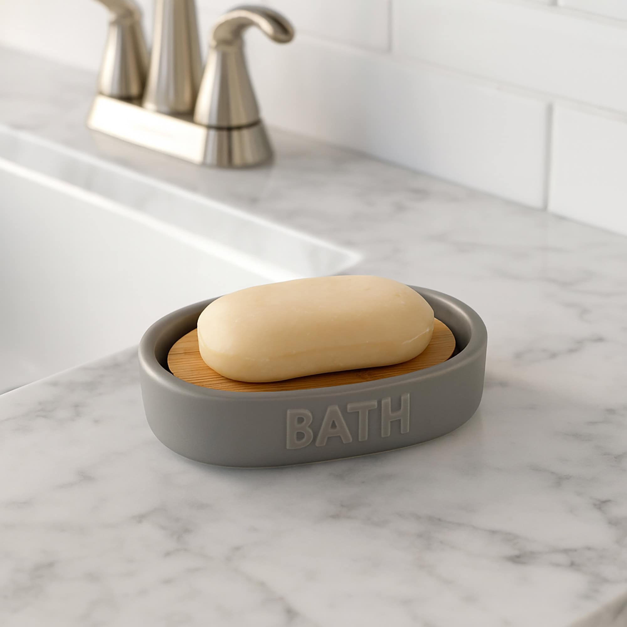evideco-bathroom-accessories-set-porte-savon-gobelet-gris-bambou image 3