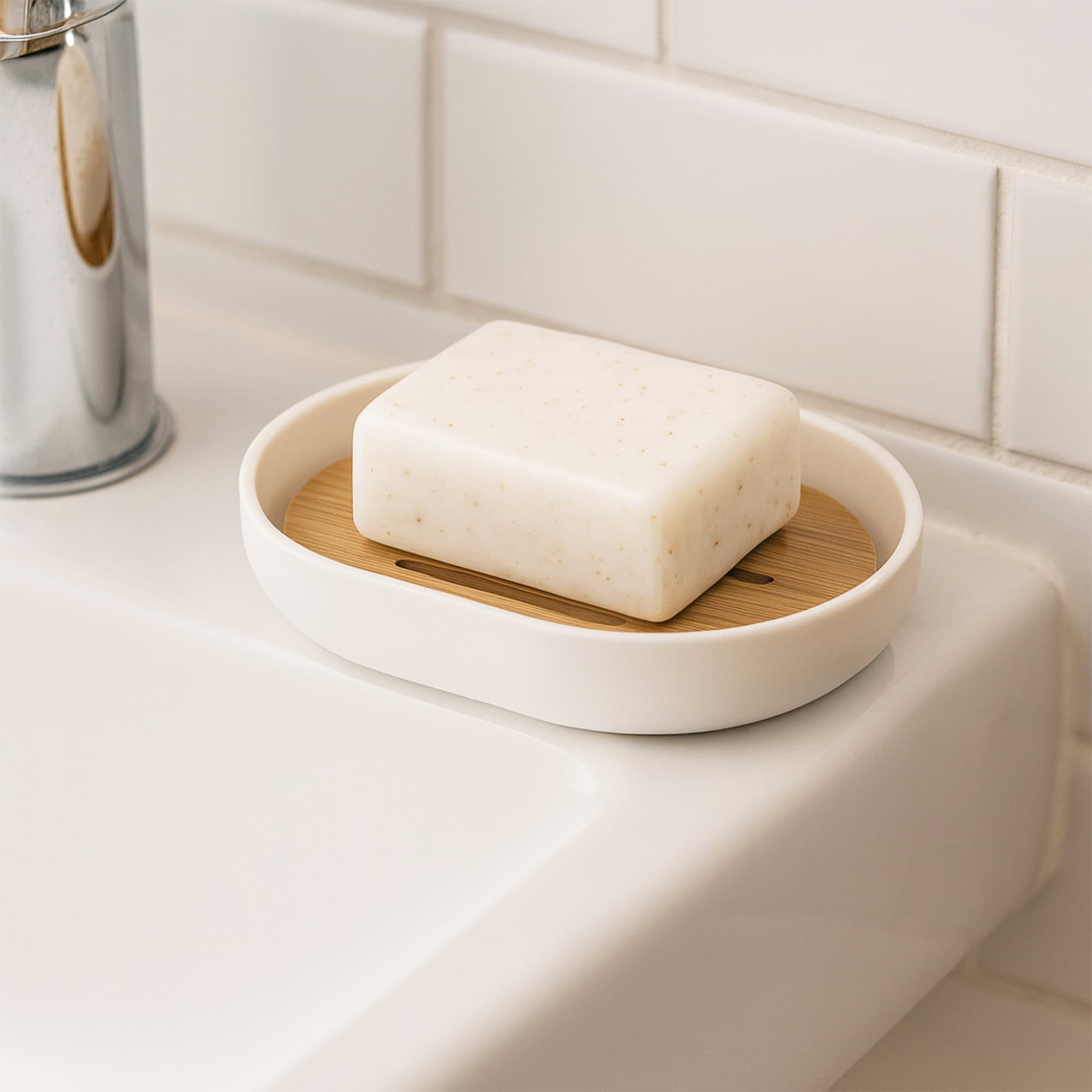 evideco-bathroom-accessories-porte-savon-blanc-padang-bambou image 1