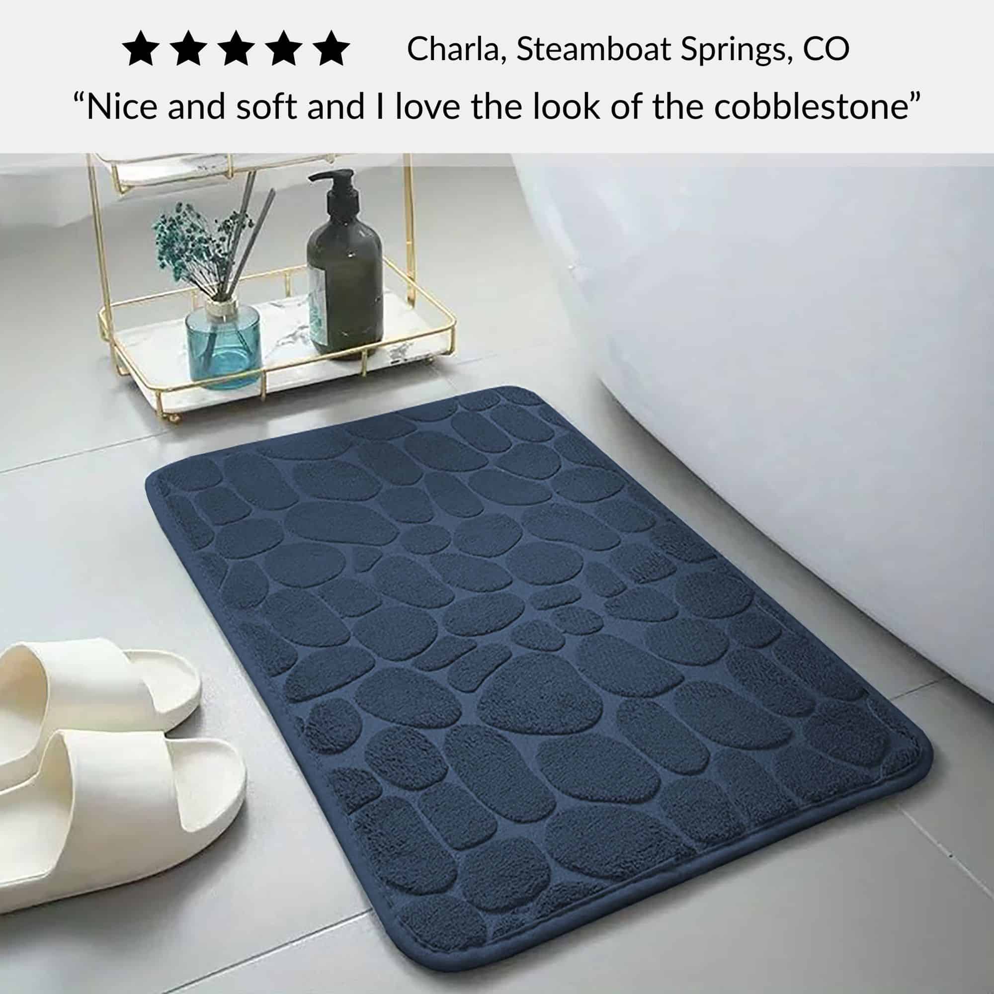 evideco-tapis-de-bain-bleu-marine-galets-m-moire-de-forme-80x50 image 7