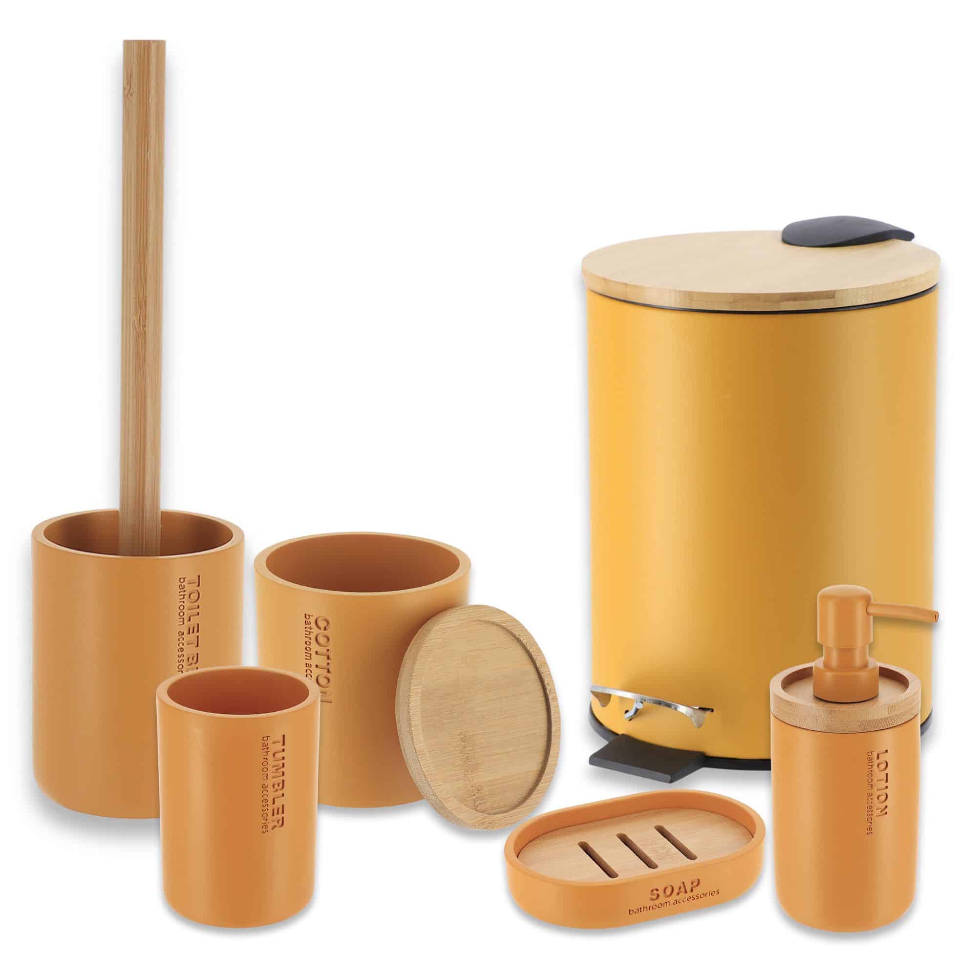 evideco-set-salle-de-bain-6-pi-ces-jaune-moutarde-bambou image 7