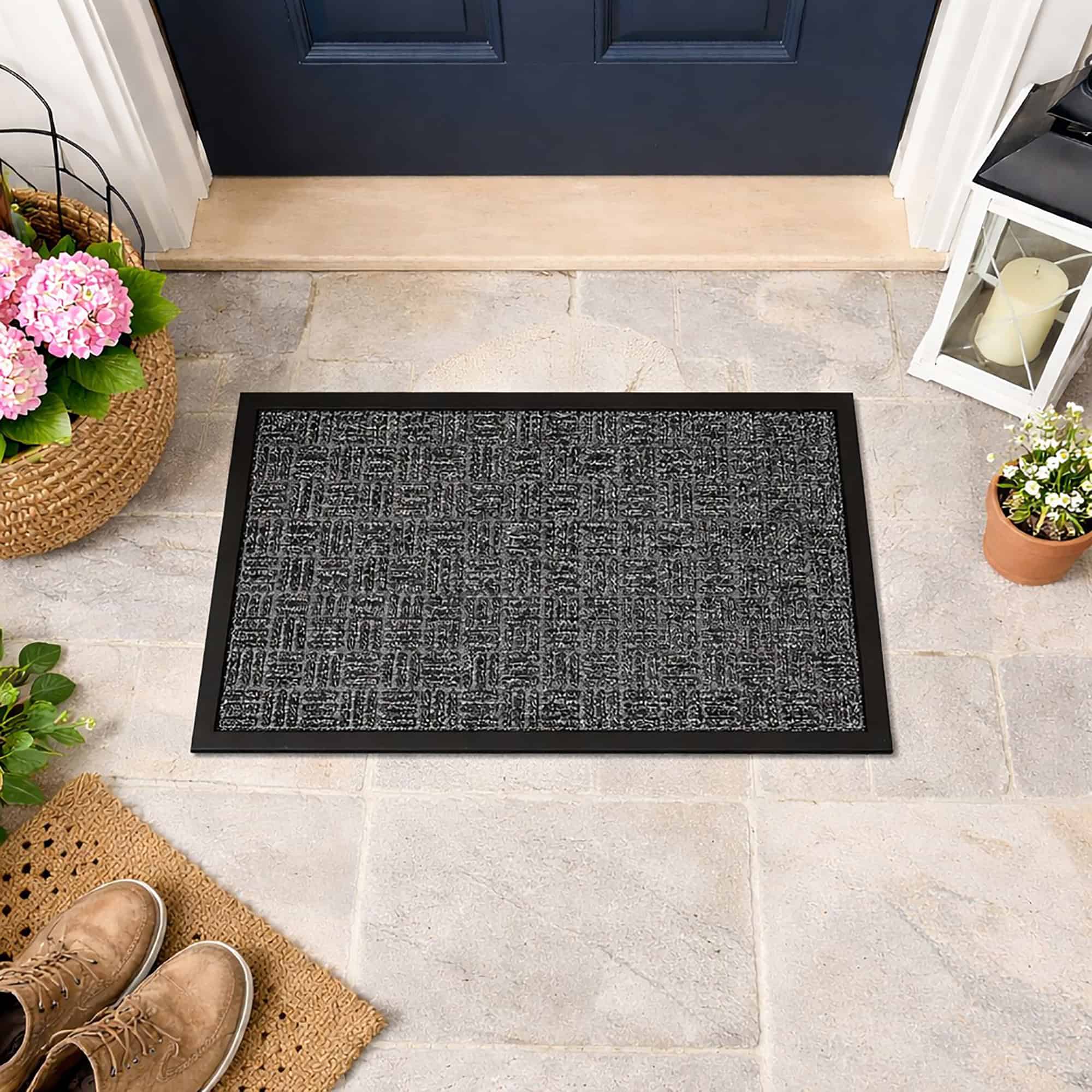 evideco-yvan-paillasson-damier-tapis-entr-e-gris-24x16 image 1