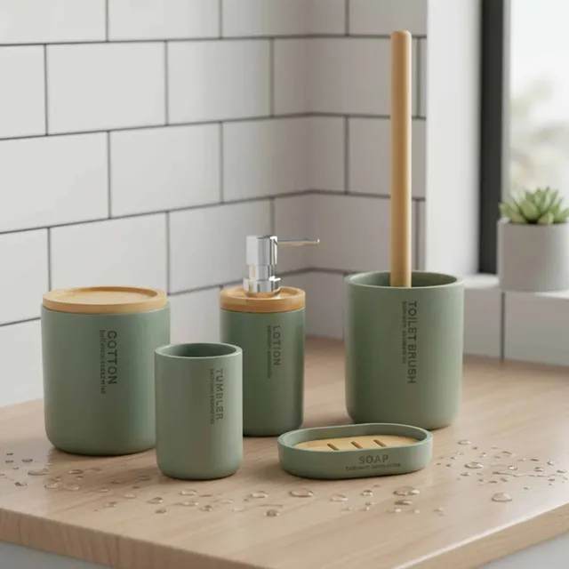 evideco-5-pi-ces-ensemble-salle-de-bain-vert-bambou image 1