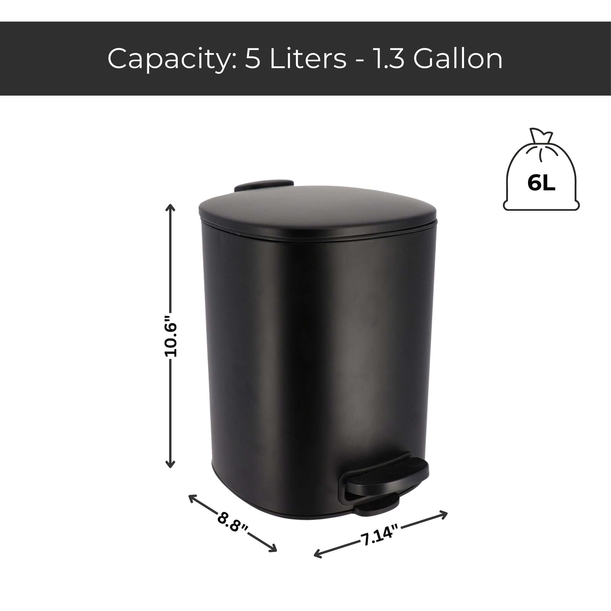evideco-poubelle-noire-m-tal-5l-p-dale-couvercle-silencieux-carr image 3