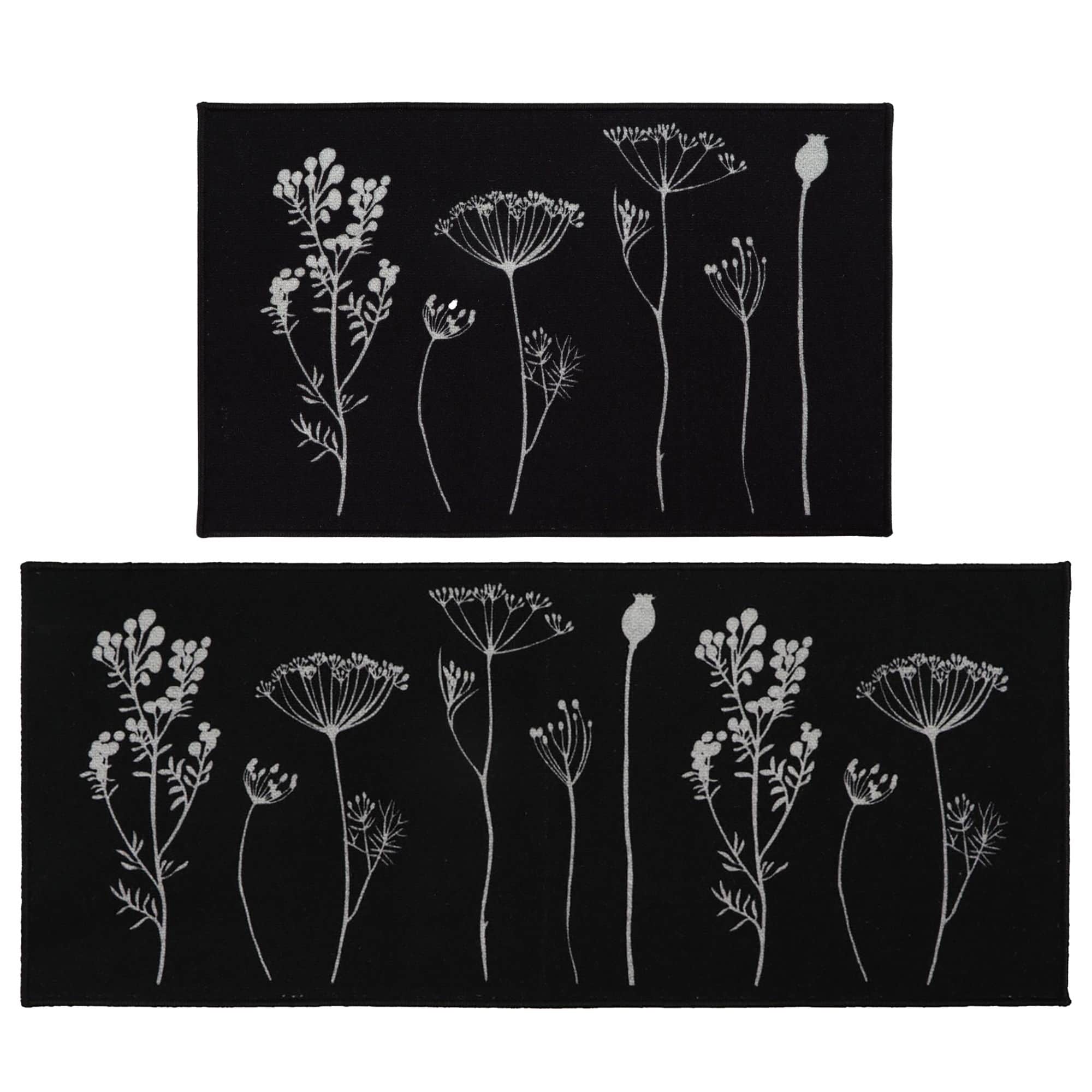 evideco-home-accessories-tapis-cuisine-noir-gris-fleurs-lot-2-lavable image 1