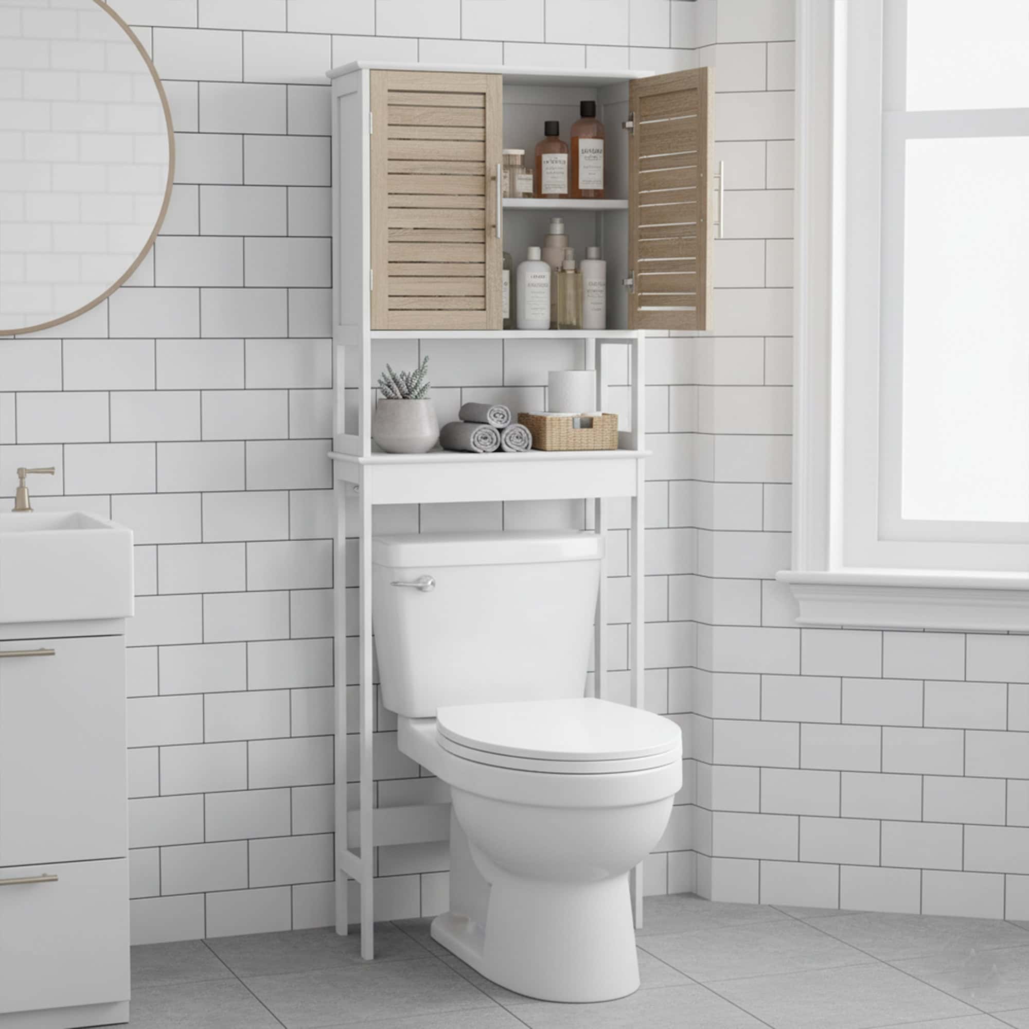 evideco-stockholm-meuble-dessus-wc-2-portes-blanc-ch-ne-tag-re image 2