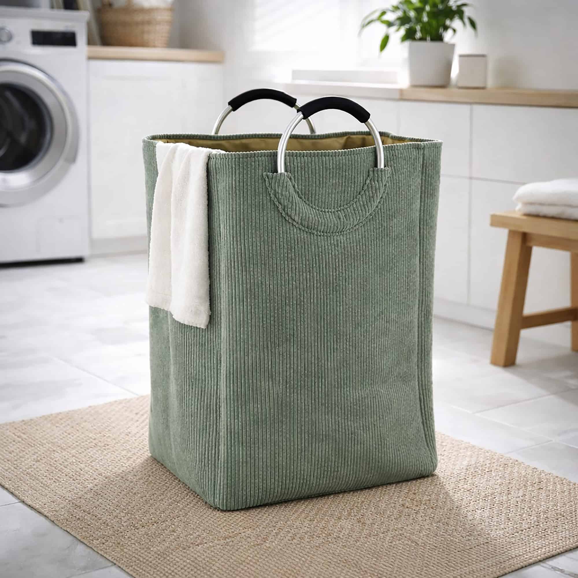 evideco-panier-linge-velours-c-tel-55l-vert-sauge image 1