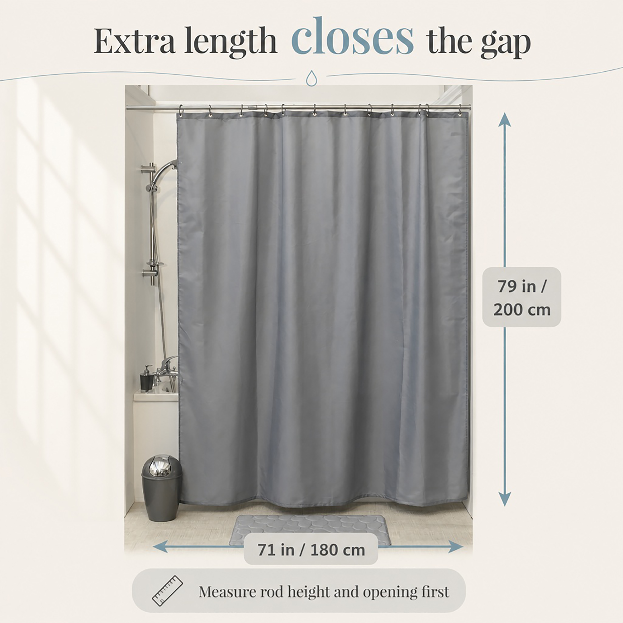 evideco-rideau-de-douche-gris-extra-long-200x180-12-anneaux image 2