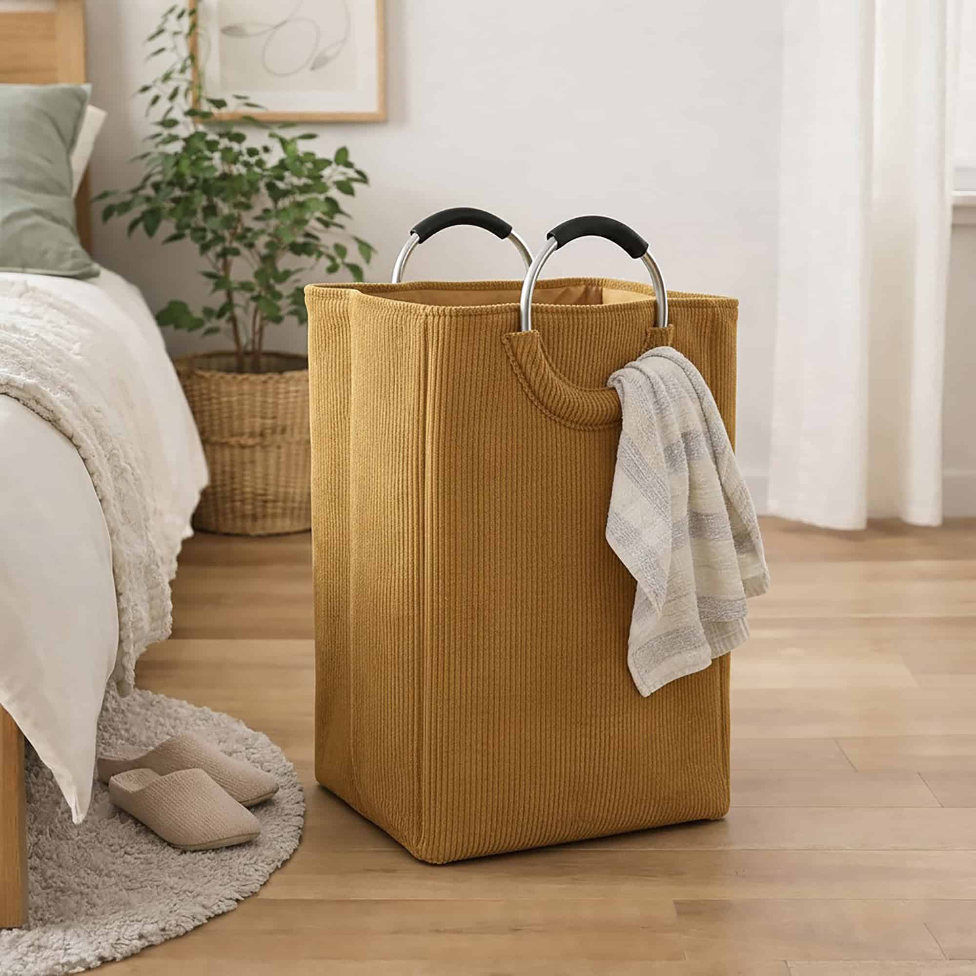 evideco-panier-linge-55l-jaune-moutarde-velours-c-tel image 2