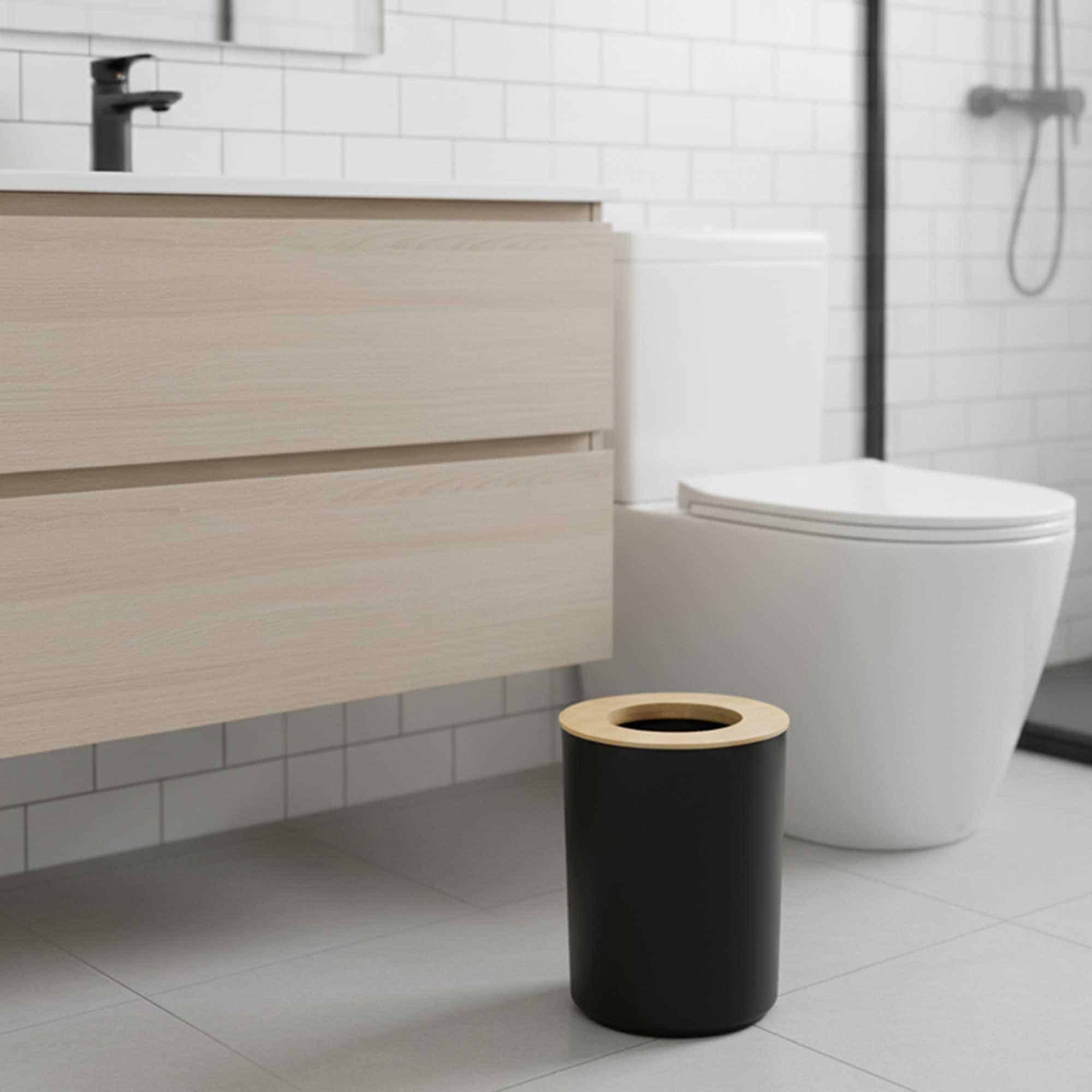 evideco-poubelle-salle-de-bain-noire-bambou-5-l image 1