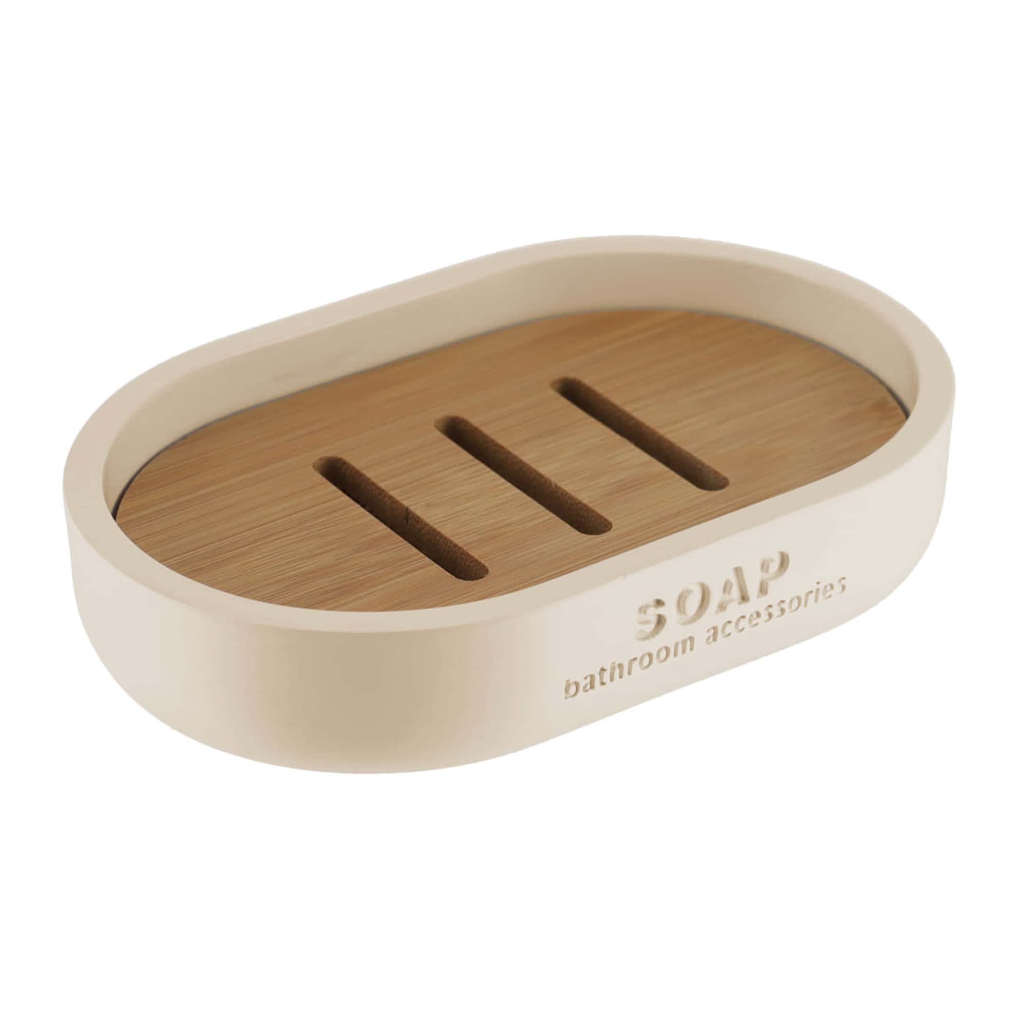 evideco-porte-savon-beige-mat-socle-bambou-polyresin image 7