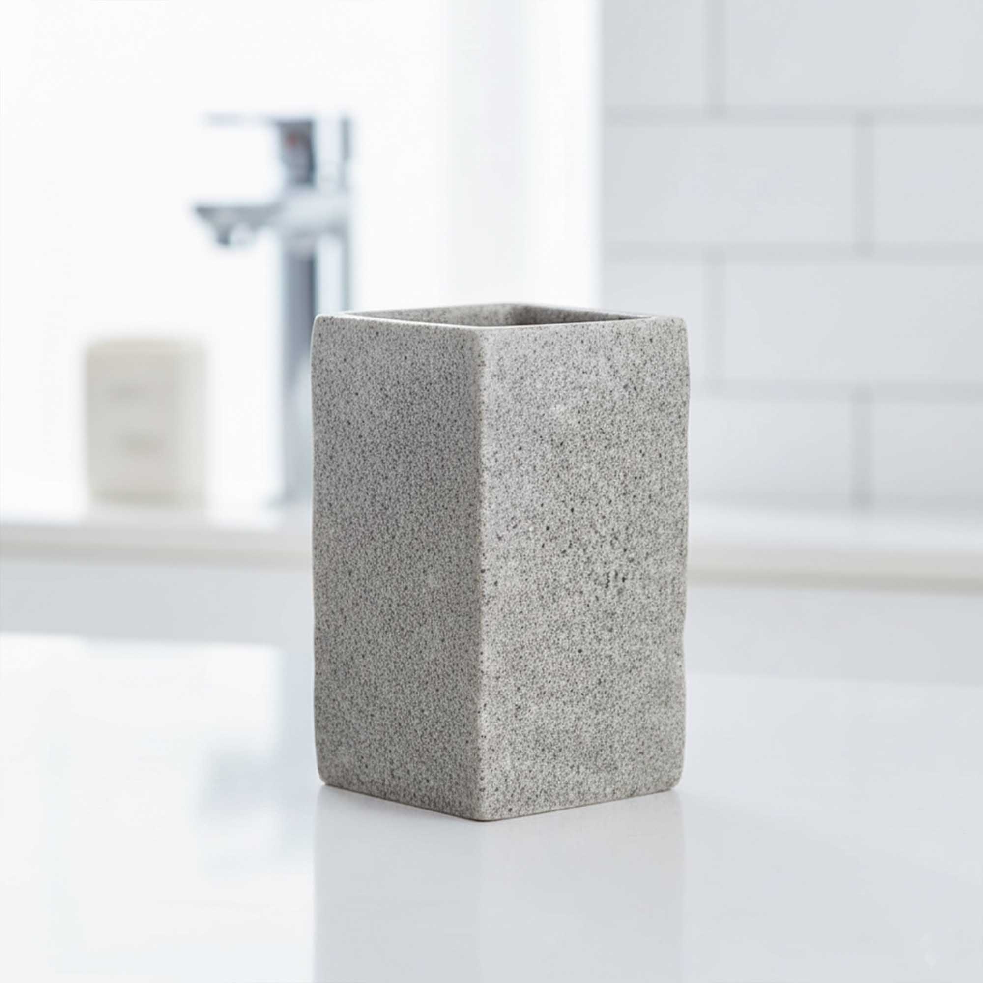 evideco-bathroom-accessories-gobelet-gris-effet-pierre image 2