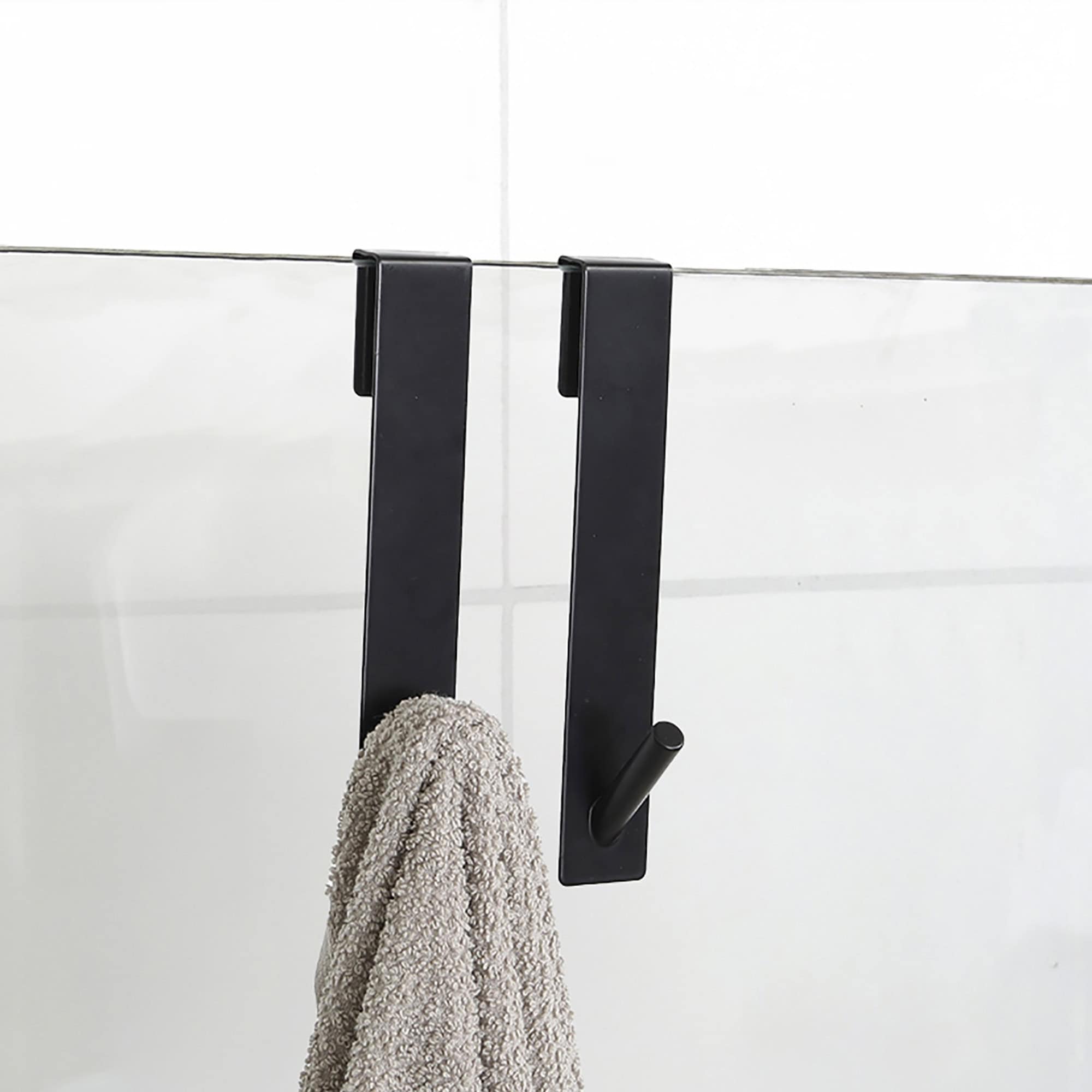 evideco-shower-accessories-crochet-douche-verre-noir-lot-de-2-m-tal image 1