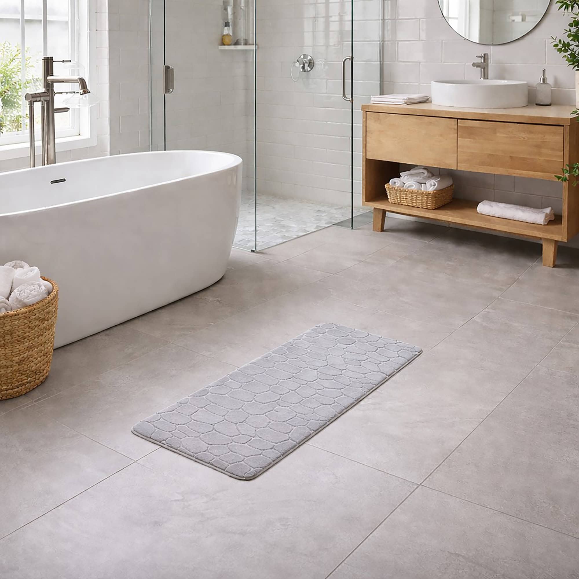 evideco-tapis-de-bain-m-moire-de-forme-gris-clair-galet-122x46 image 2