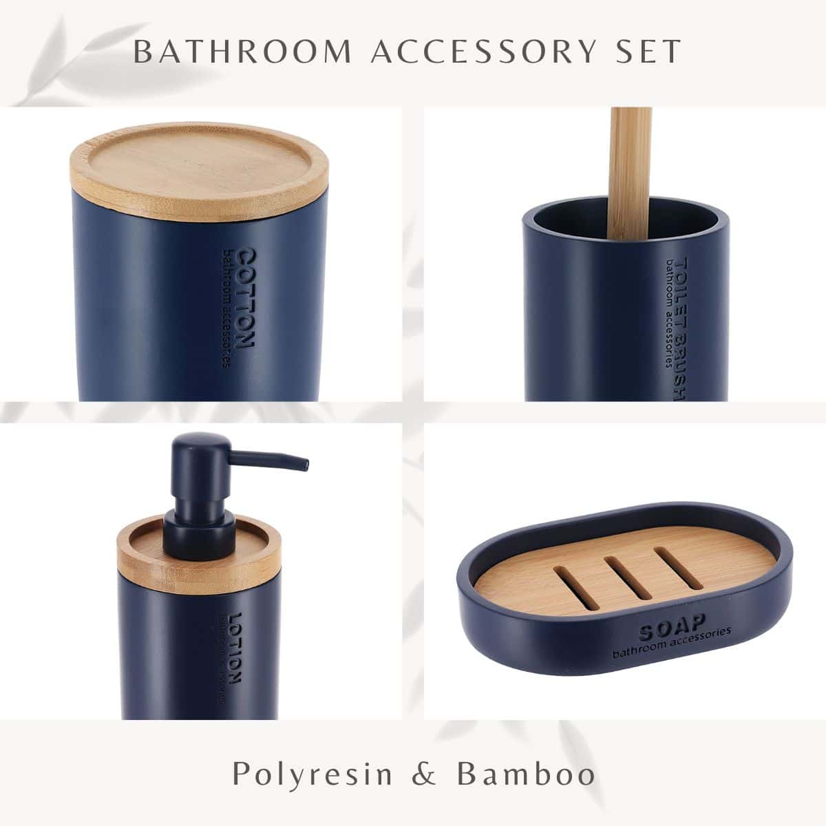 evideco-bleu-marine-6-pi-ces-set-salle-de-bain-bambou image 6