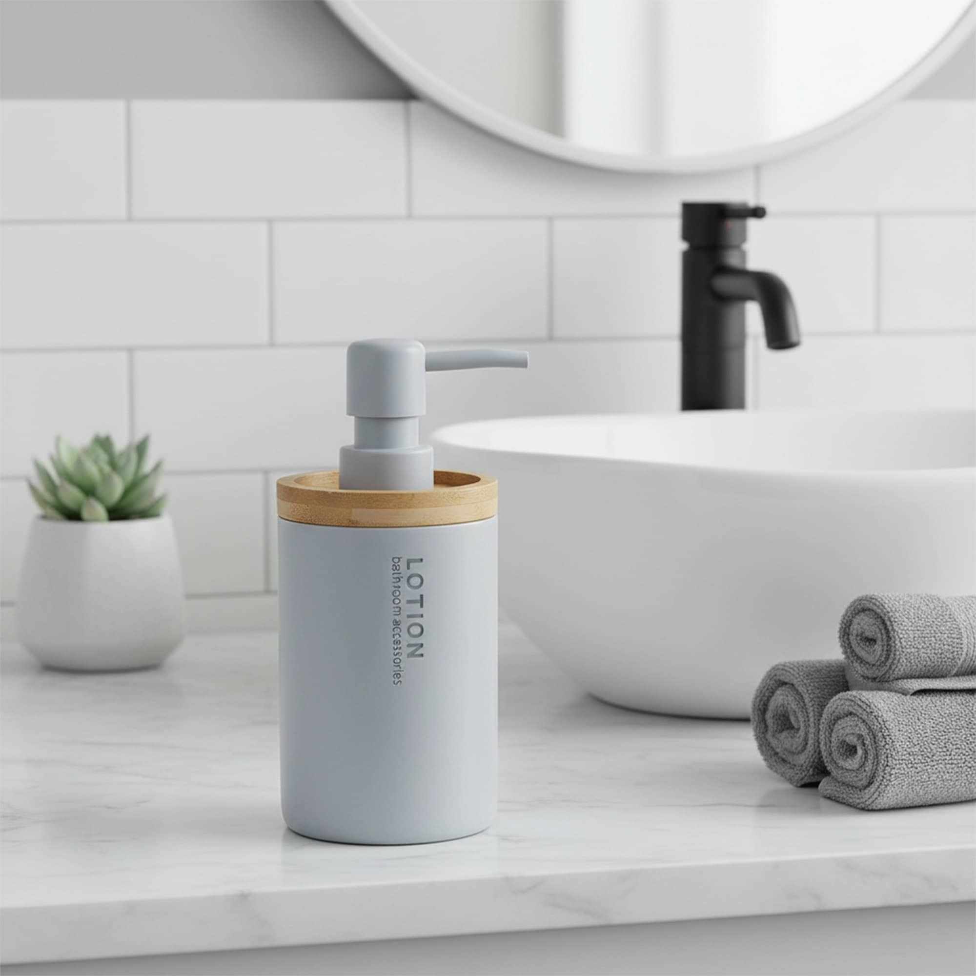 evideco-bathroom-accessories-distributeur-savon-bleu-clair-bambou-pompe image 1