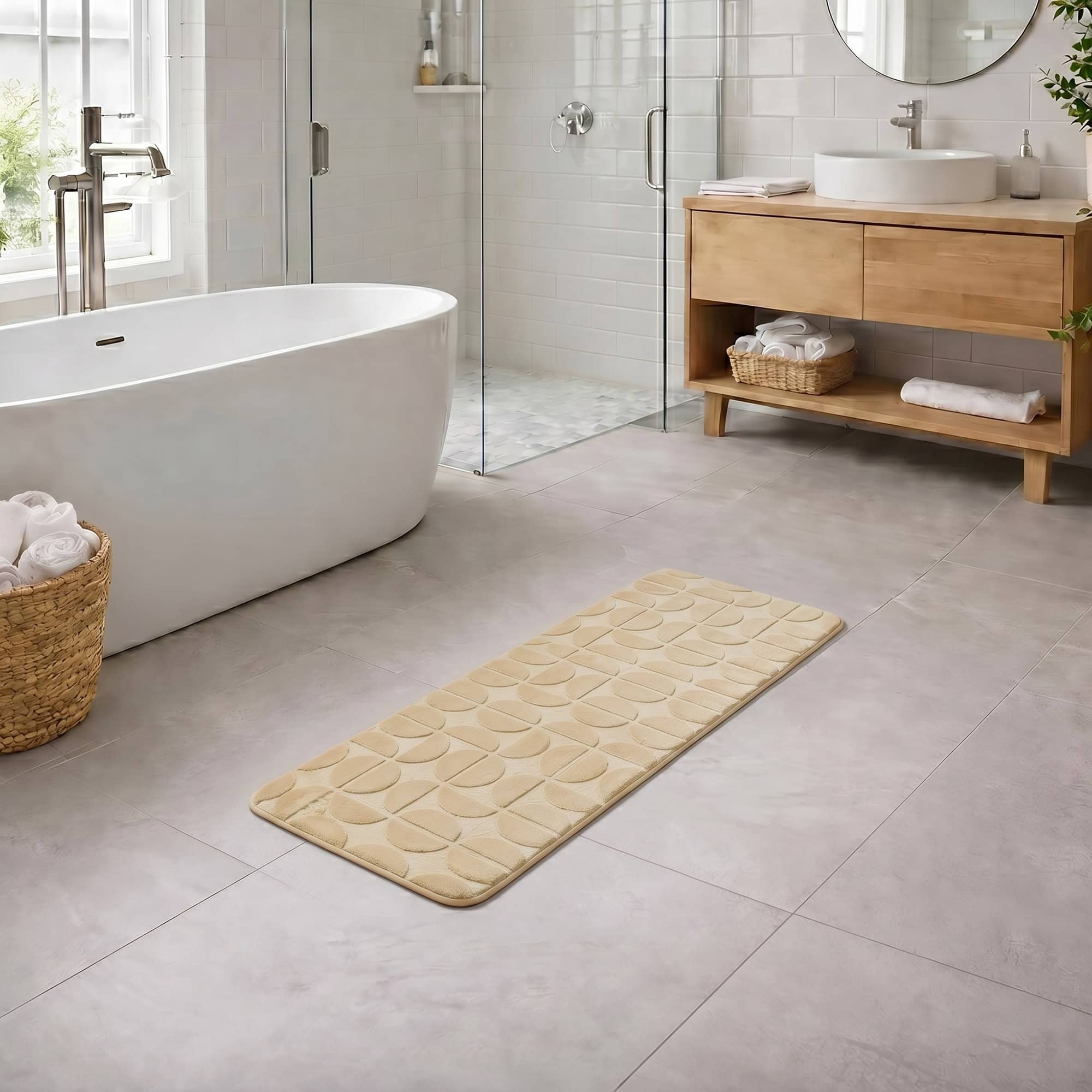 evideco-demi-lune-tapis-de-bain-cr-me-45x120-mousse-m-moire image 1