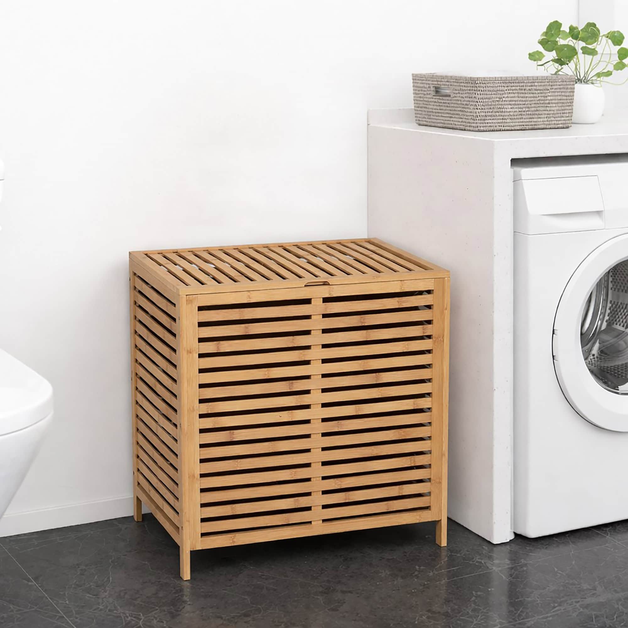 evideco-bambou-panier-linge-grand-avec-couvercle-et-sac image 1