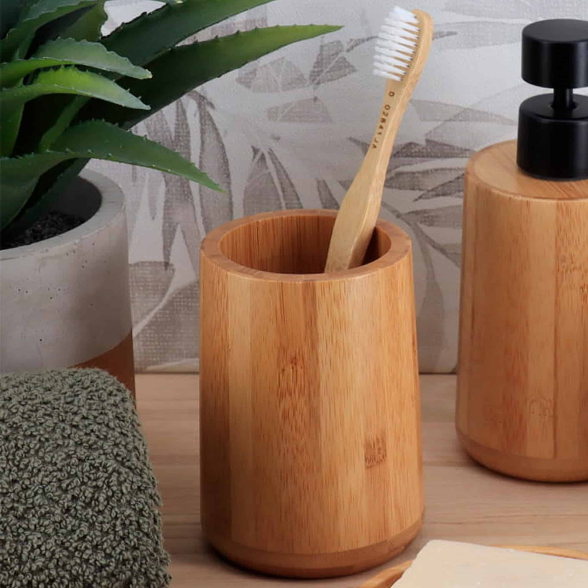 evideco-bathroom-gobelet-bambou-porte-brosse-dents-naturel image 2