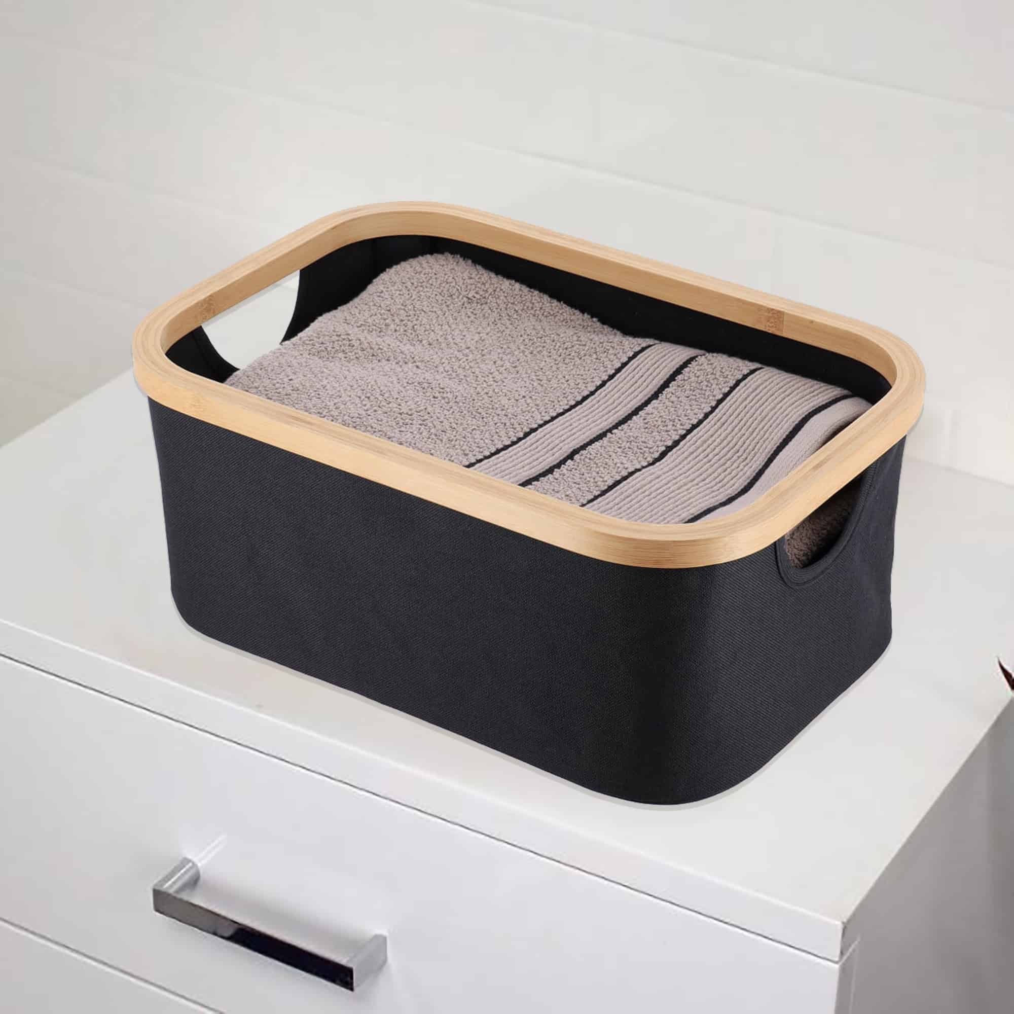 evideco-bathroom-storage-panier-pliable-noir-bambou-15x10x7 image 2