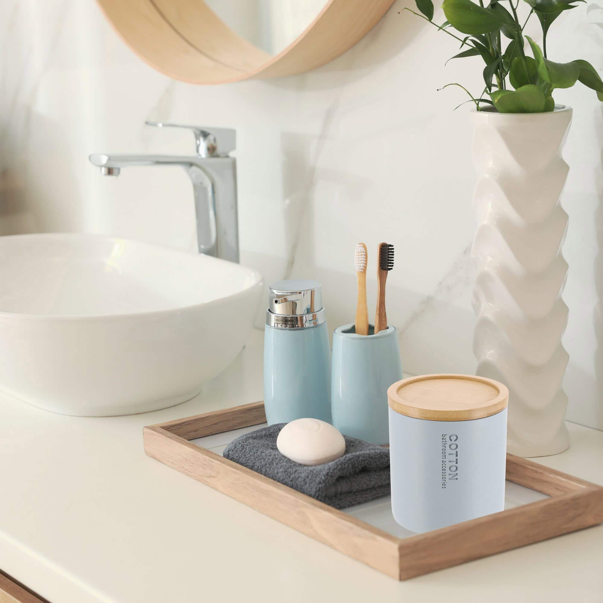 evideco-bathroom-accessories-bo-te-coton-bleu-clair-couvercle-bambou image 6