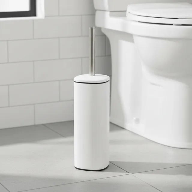 evideco-square-white-brosse-wc-m-tal-blanc-carr-anti-claboussure image 1