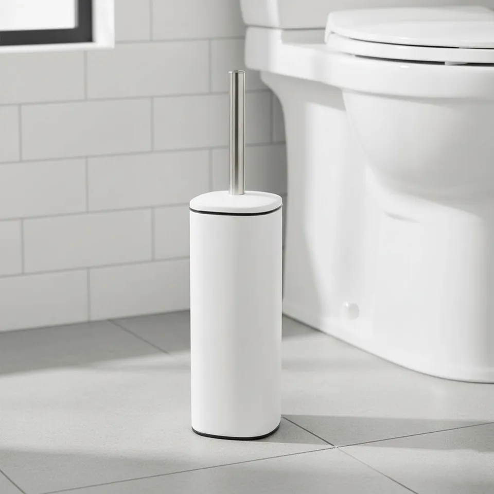 evideco-square-white-brosse-wc-m-tal-blanc-carr-anti-claboussure image 1