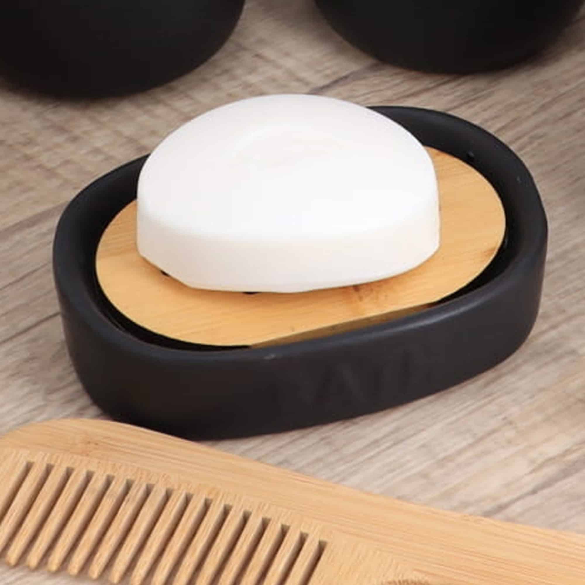 evideco-bathroom-accessories-porte-savon-noir-bambou-avec-gobelet image 4