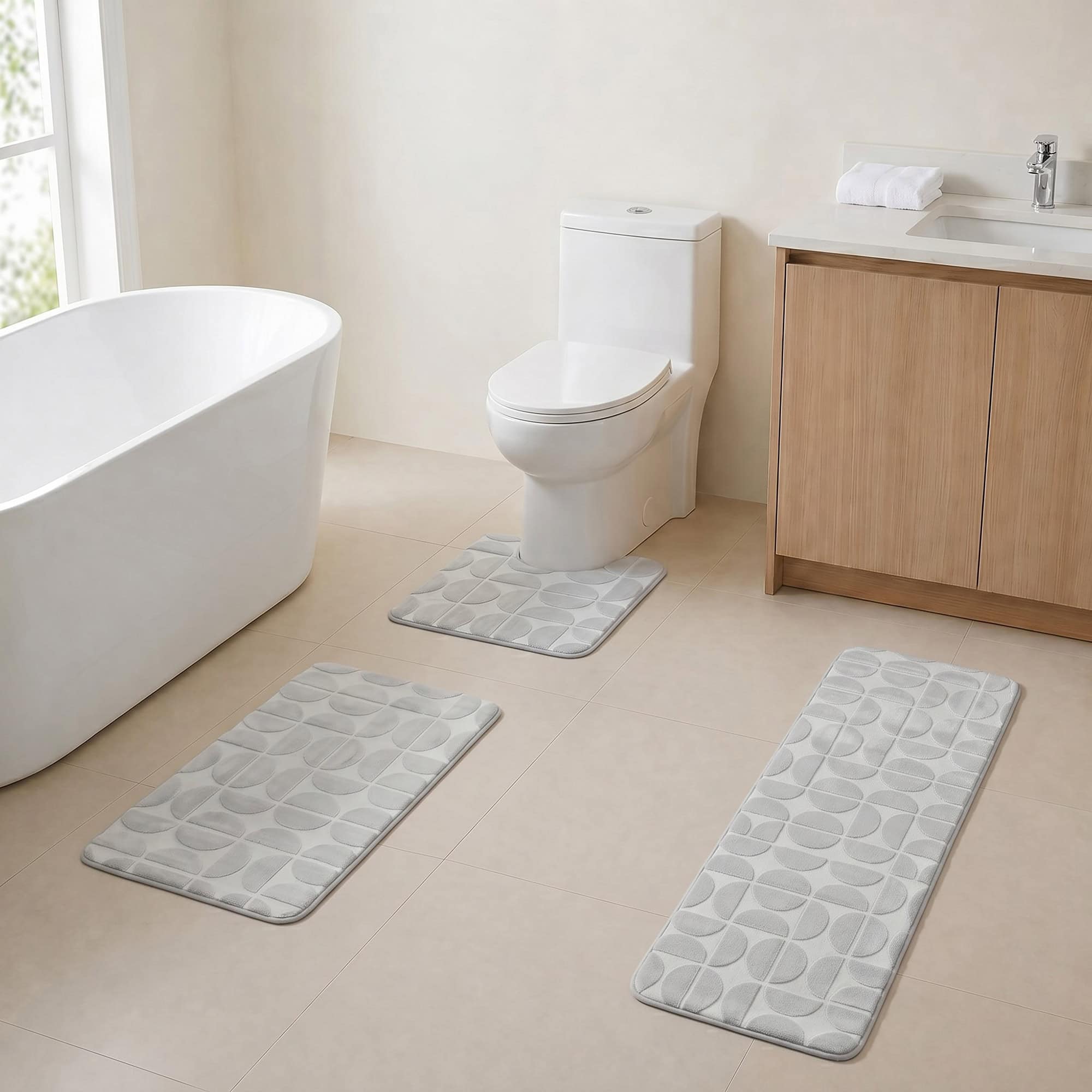 evideco-demi-lune-tapis-salle-de-bain-gris-lot-3-m-moire image 1