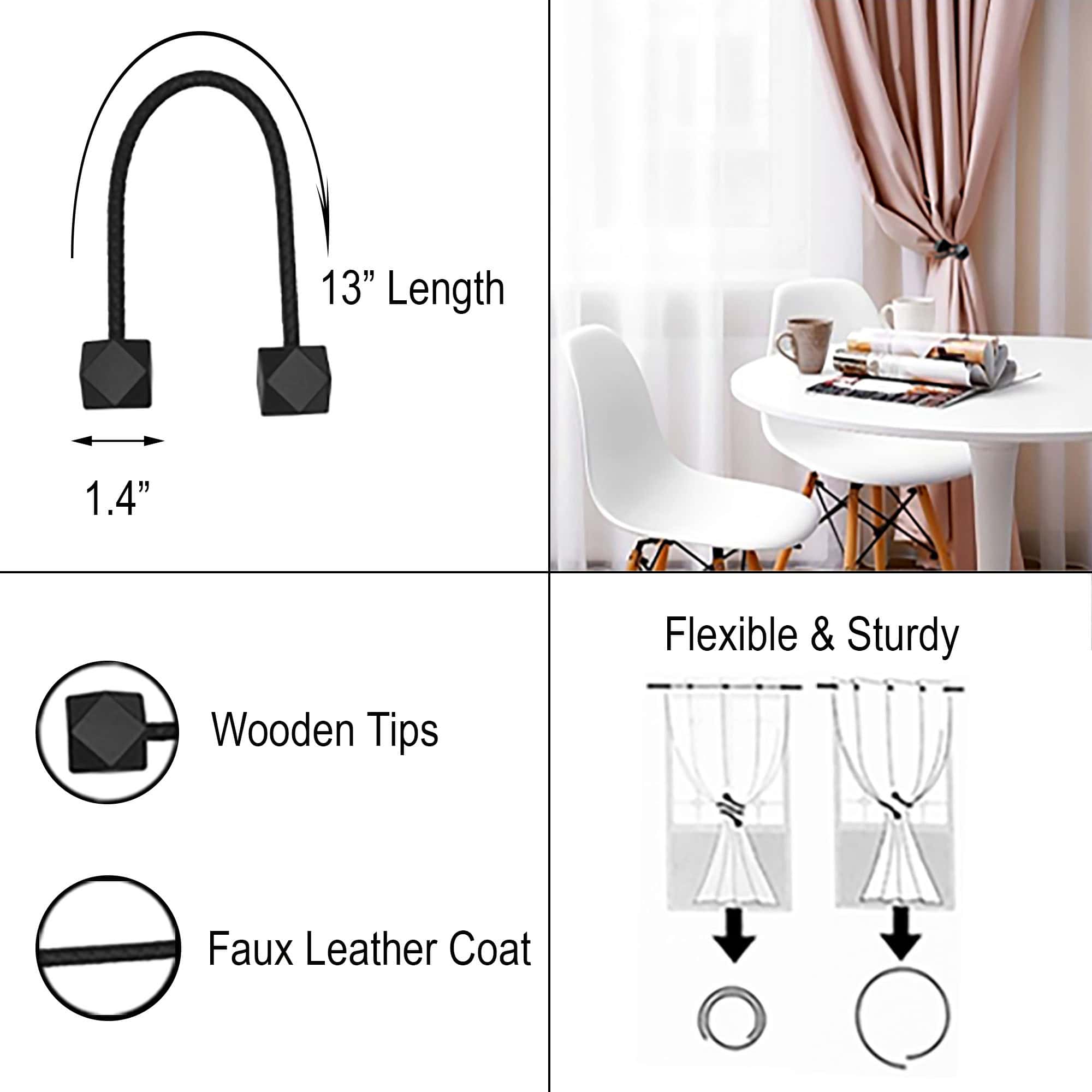 evideco-home-accessories-embrasse-rideau-noir-flexible-avec-embouts-bois image 4