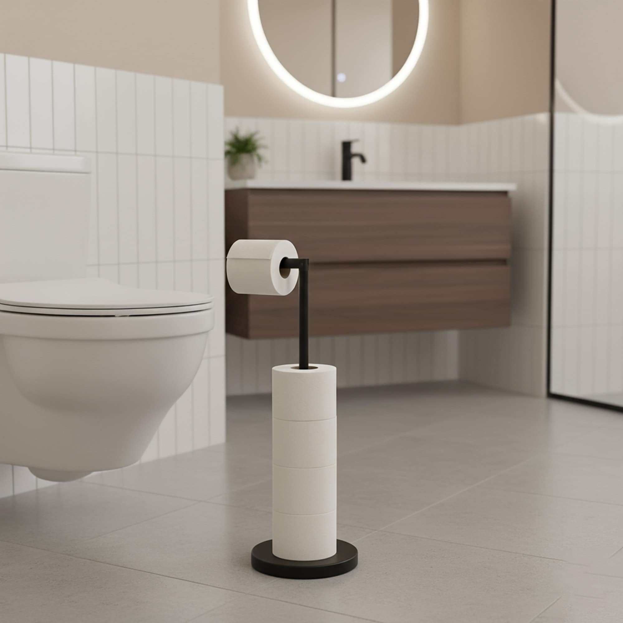 evideco-porte-papier-toilette-sur-pied-noir-m-tal-r-serve image 2